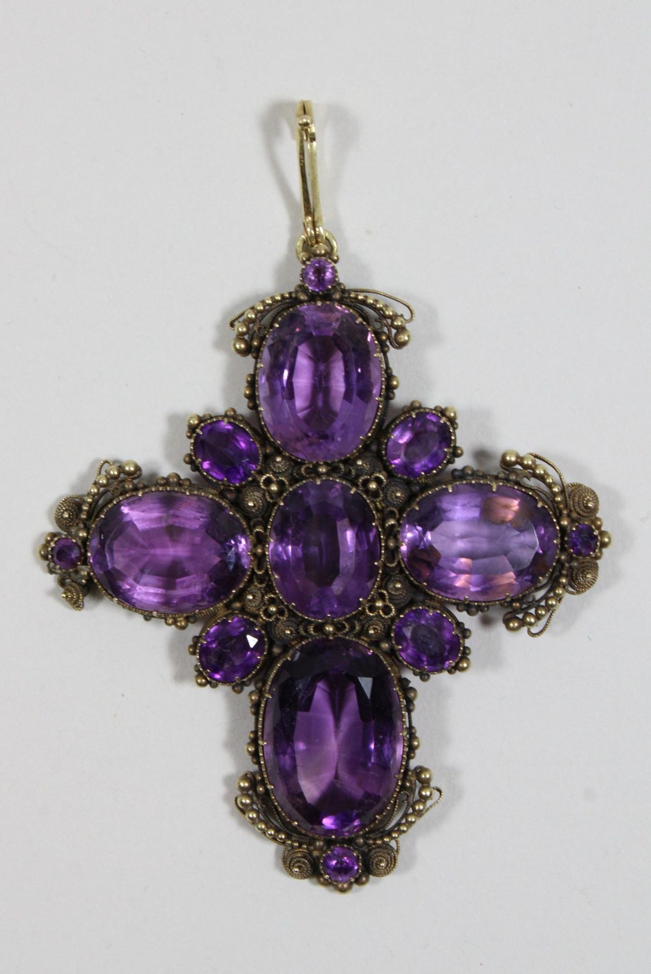 Amethyst Kreuz Anhänger, Trachtschmuck, Süddeutschland