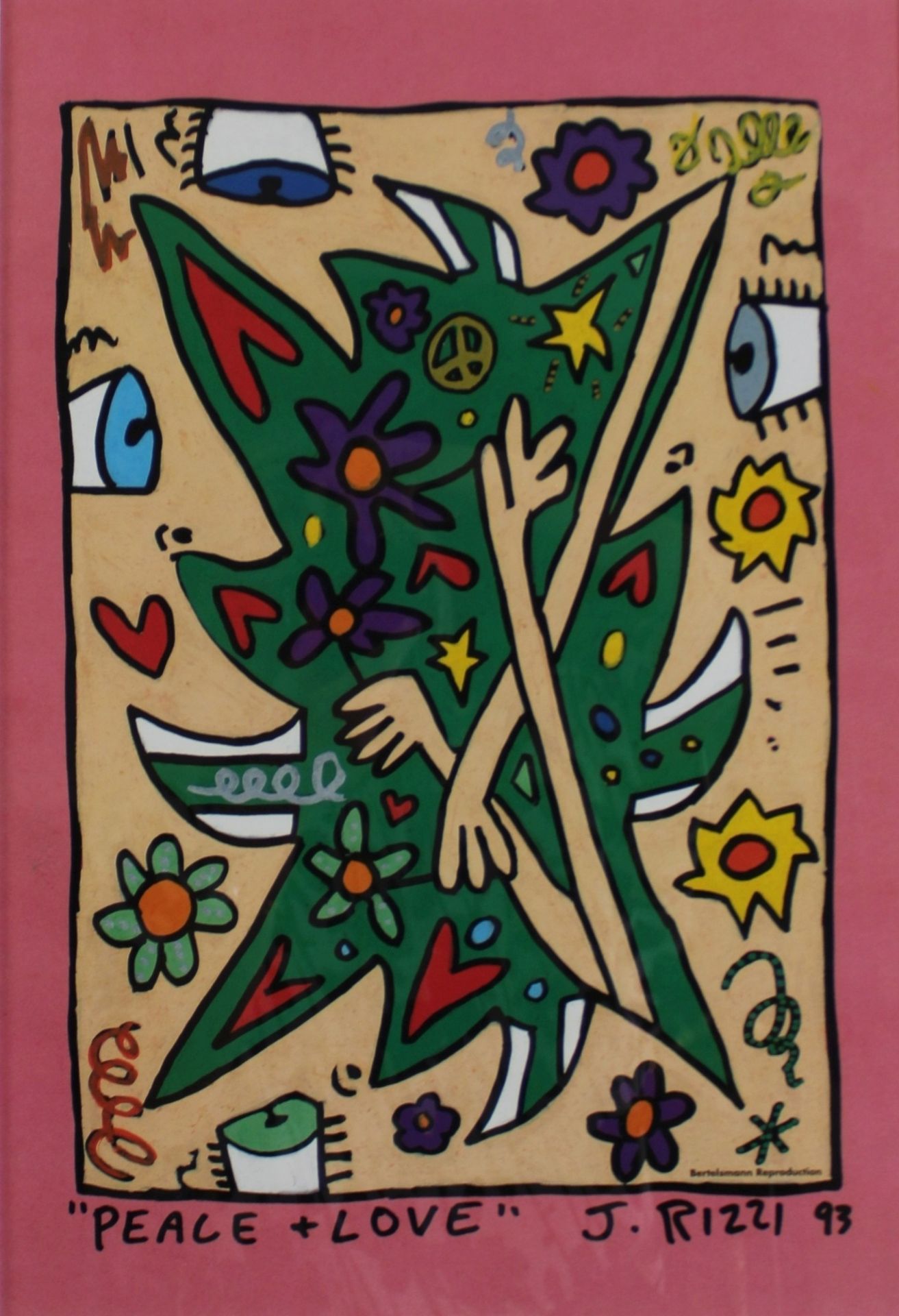 James Rizzi (amerikanisch, 1950-2011), Piece and Love, Kunstdruck Bertelsmann Reproduktion