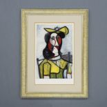 PICASSO, Pablo Estate: Portrait de femme au chapeau et à la robe vert jaune