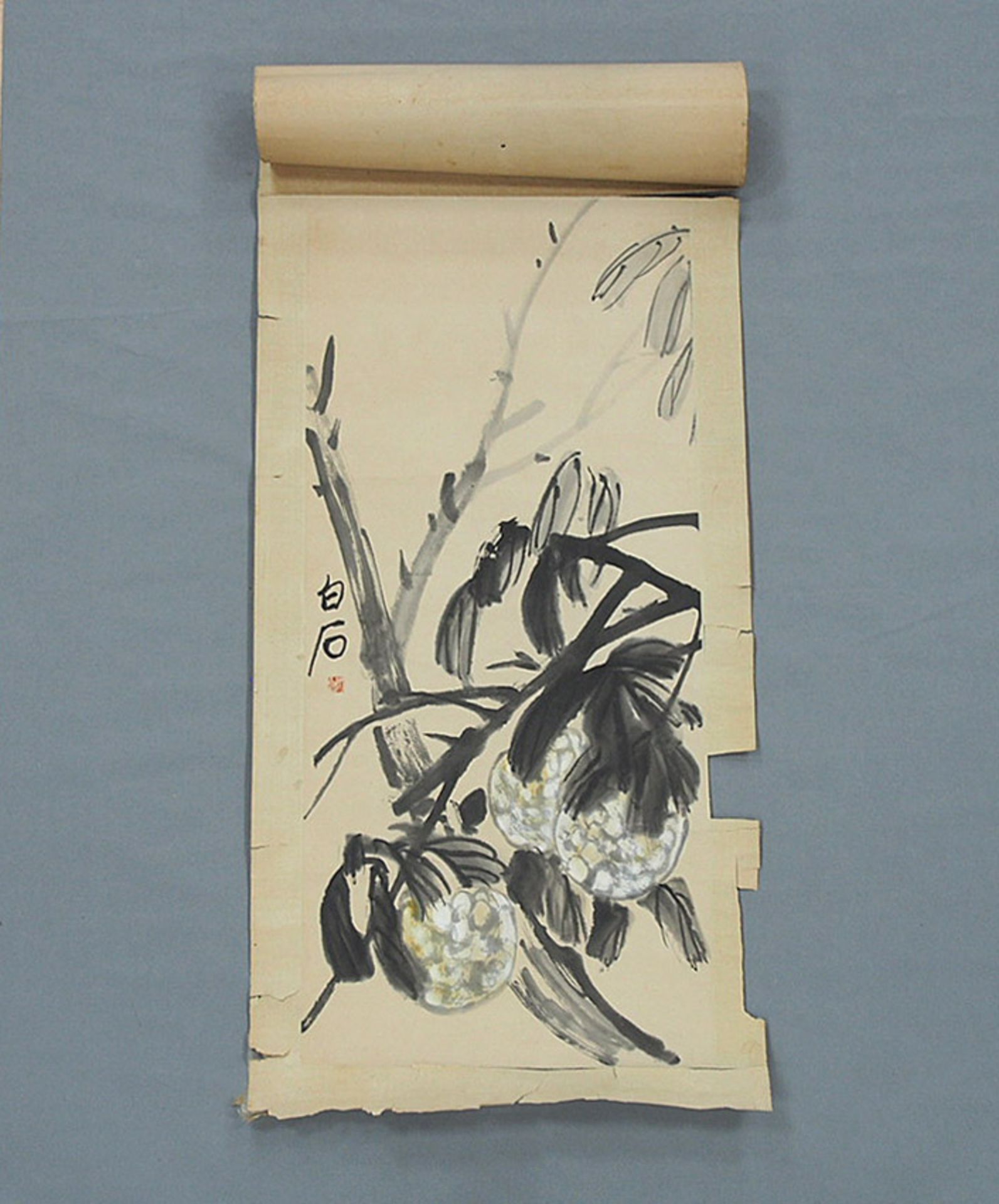 QI, Baishi: Rollbild "Bambusstengel und Blüten"