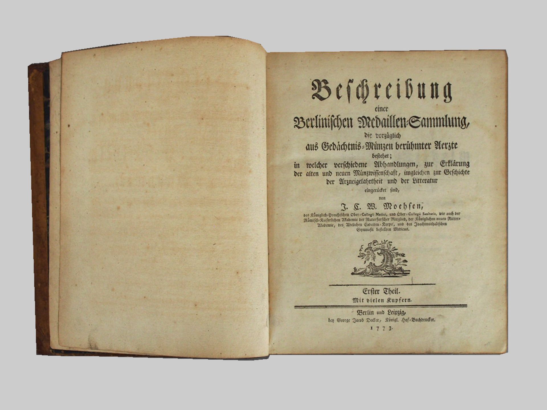 MOEHSEN, Johann Carl Wilhelm: Beschreibung einer Berlinischen Medaillen-Sammlung....Erster Theil - Bild 2 aus 3