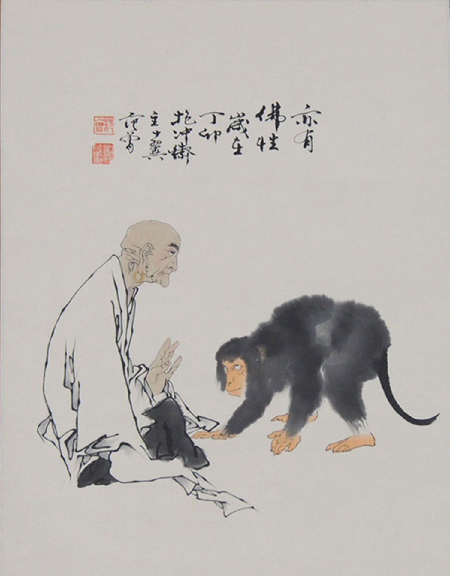 Fan Zheng: Rollbild "Mönch mit Affe"