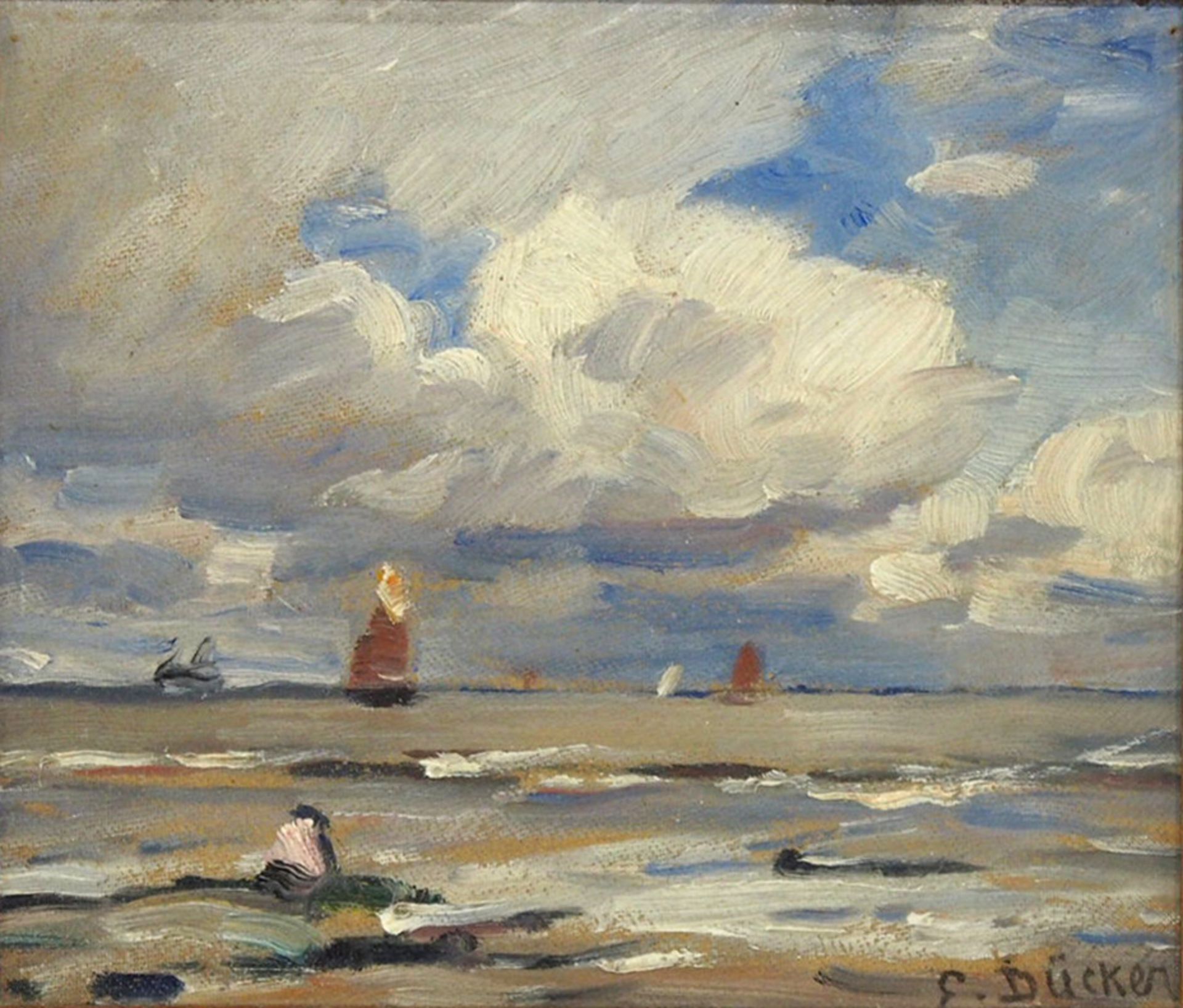 DÜCKER, Eugen Gustav: Segelschiffe vor dem Strand - Image 2 of 8