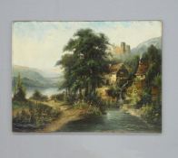 GRÜSSER, H.: Flusslandschaft mit Burg und Mühle