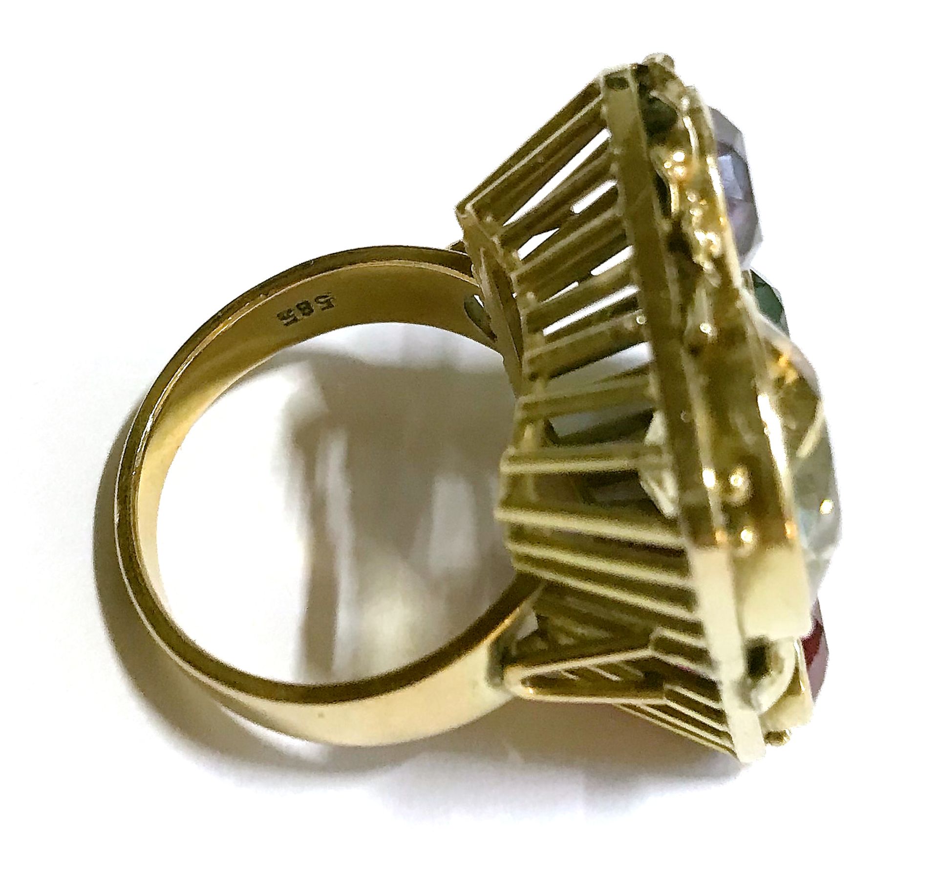 Ring, 585er GG. mit vier Farbsteinen - Image 4 of 4