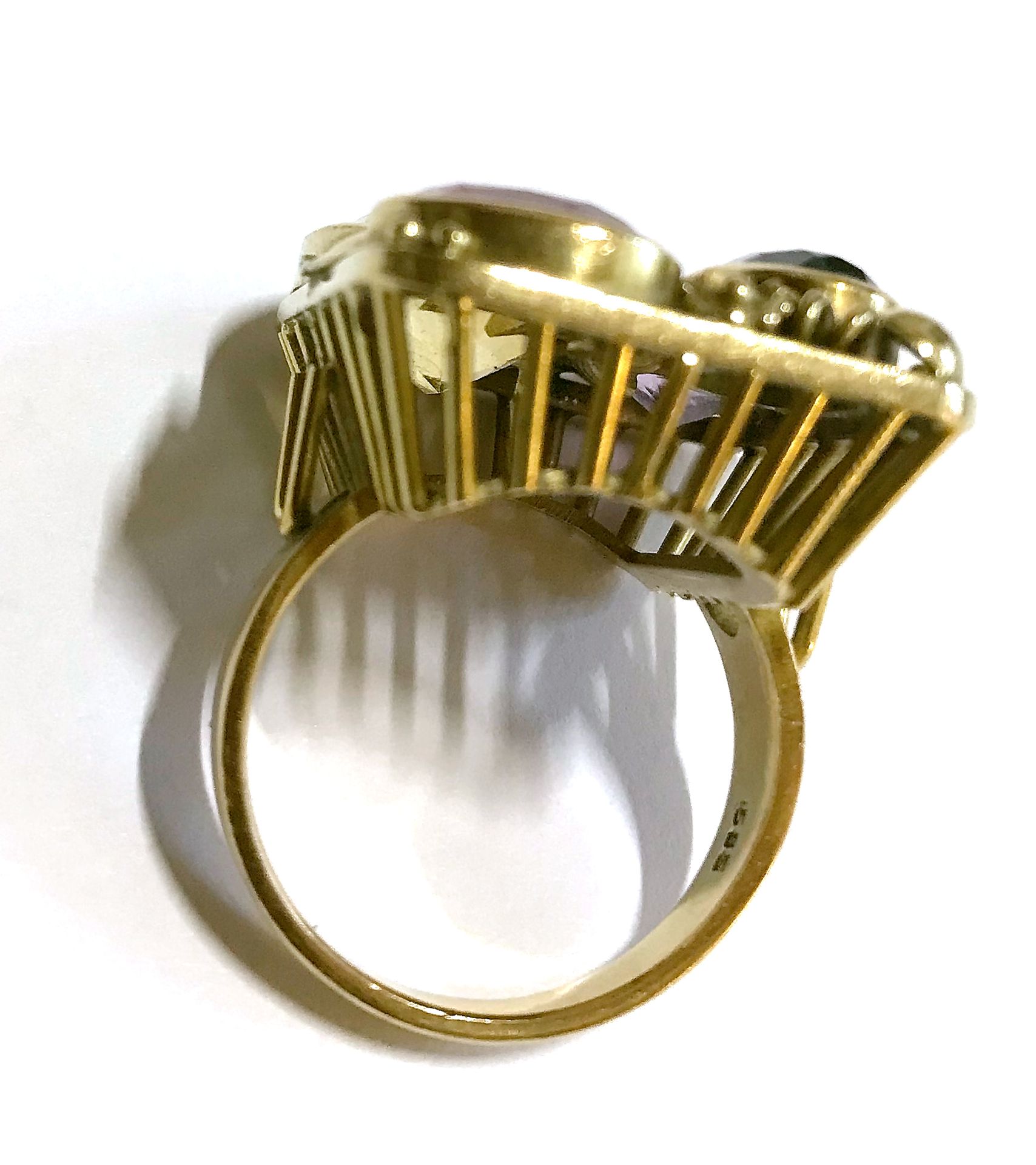 Ring, 585er GG. mit vier Farbsteinen - Image 2 of 4