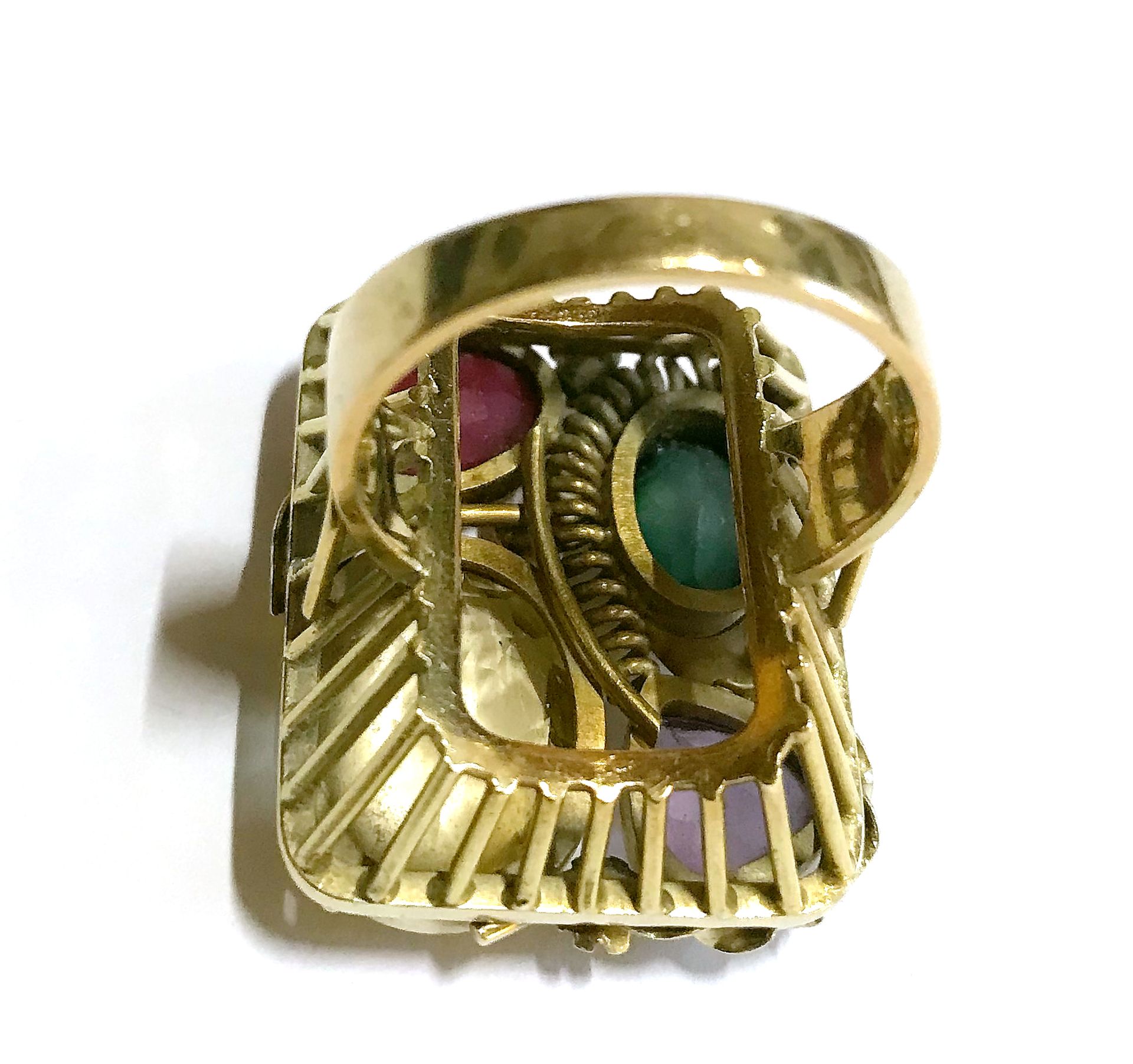 Ring, 585er GG. mit vier Farbsteinen - Image 3 of 4