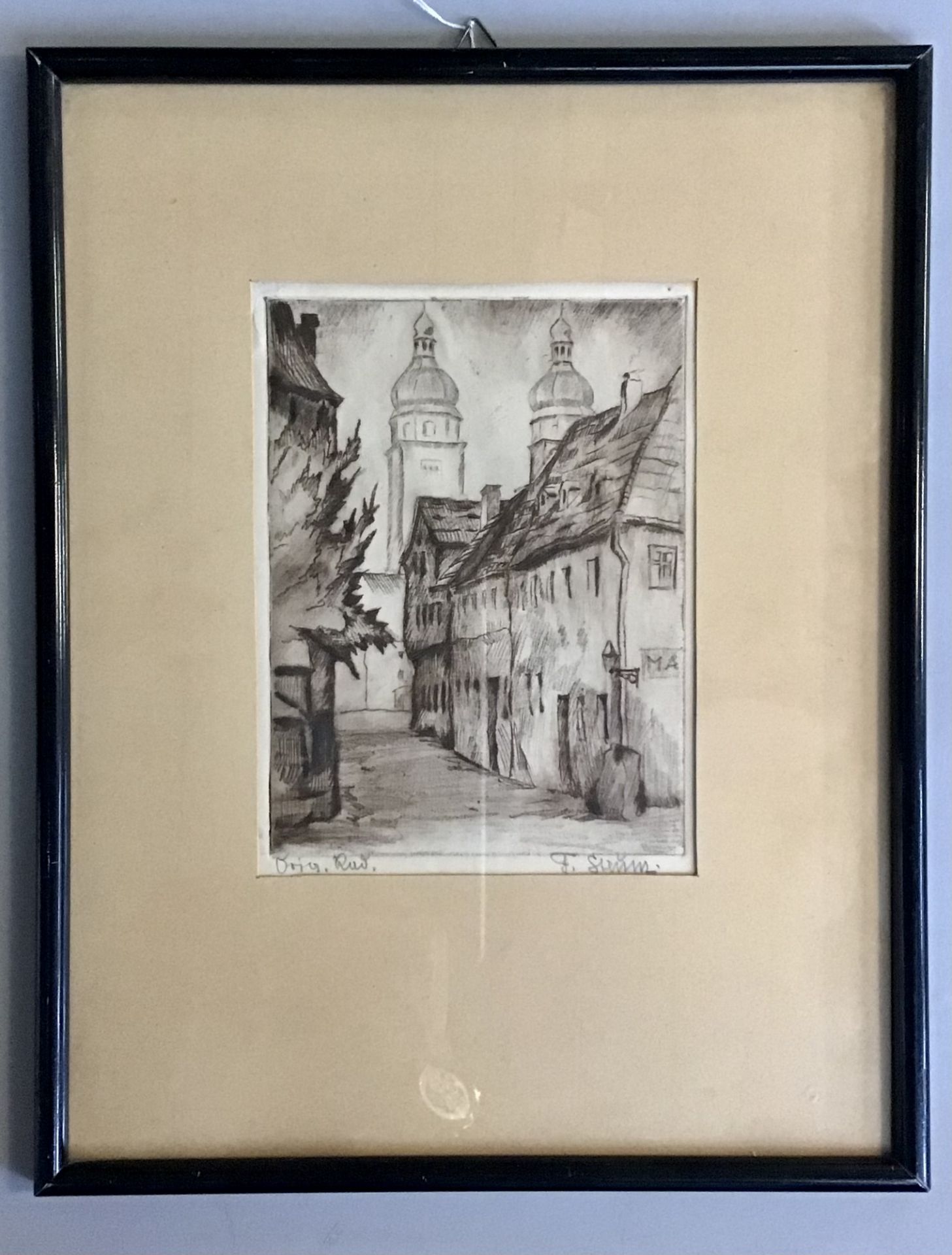 Strunz, Fritz Plauen, Blick vom Topfmarkt zur Johanniskirche, Originalradierung signiert, gerahmt,