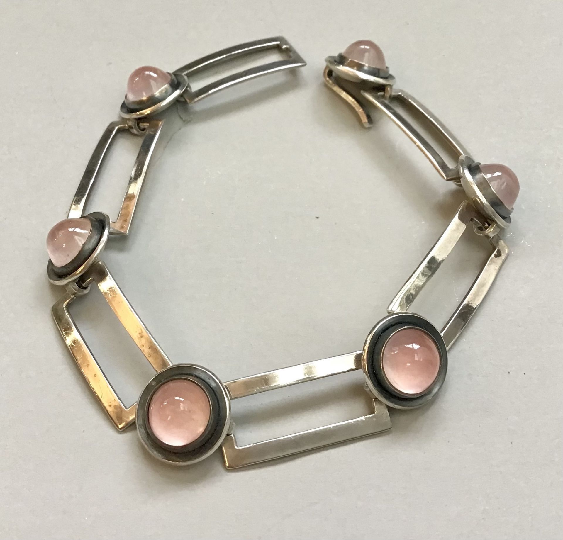 Gliederarmband, Silber punz. Sterling Danmark, Rechteckglieder verbunden mit Rundfassungen,