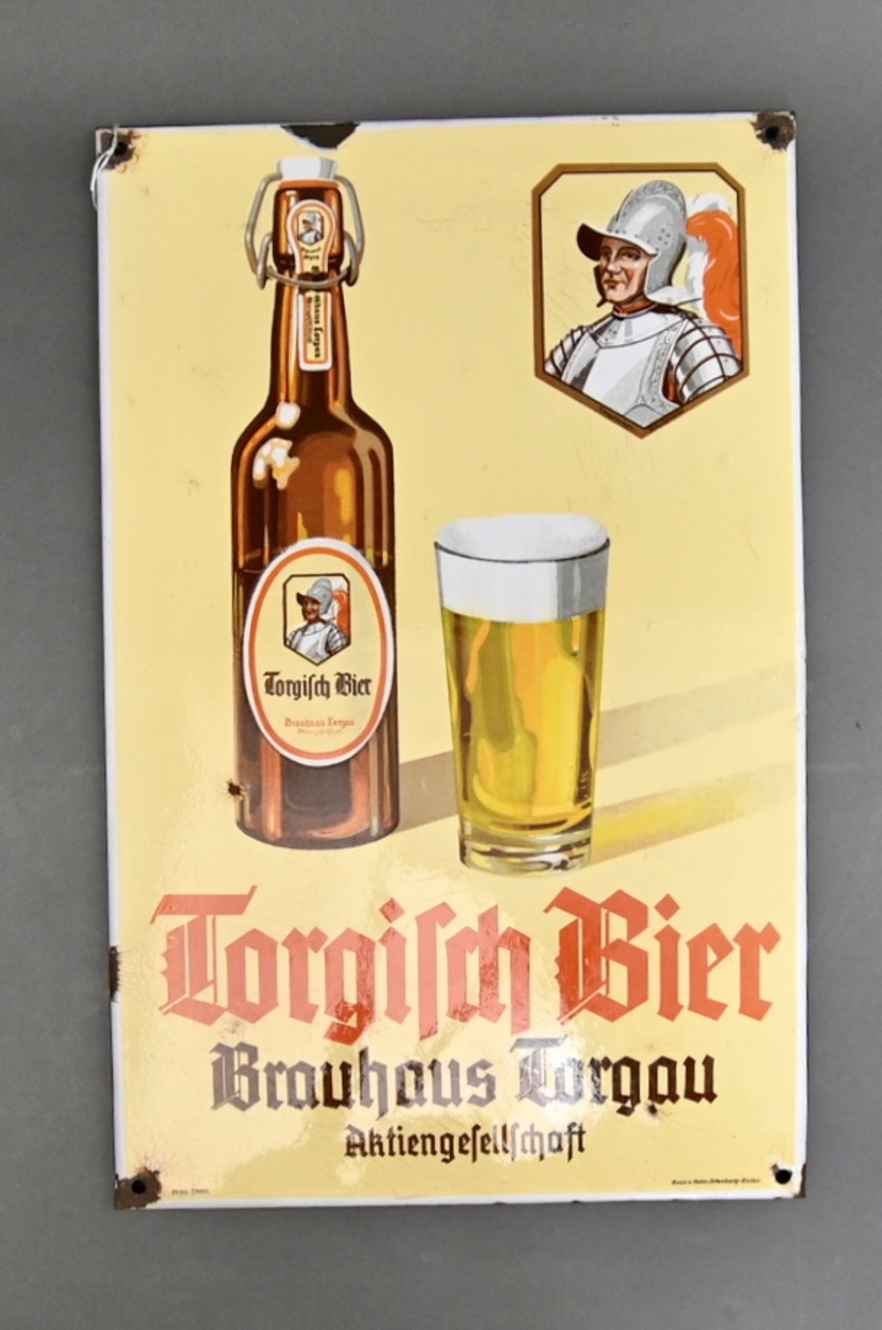 Emaille-Werbeschild " Torgisch Bier"um 1930, Brauhaus Torgau Aktiengesellschaft, Pyro-Email Boos &