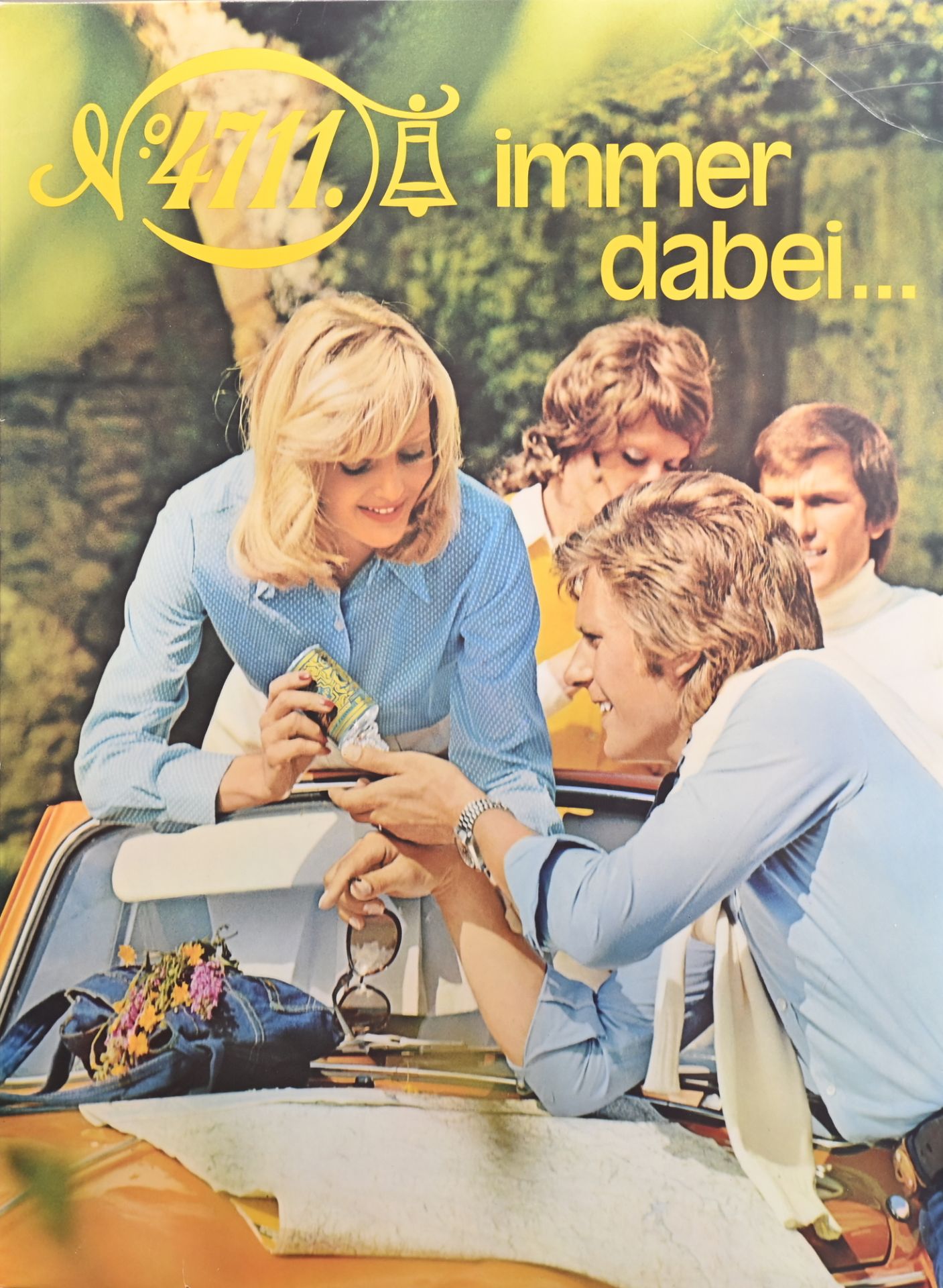Werbeaufsteller "4711 immer dabei", um 1970, Pappe mit Aufstellsegel, aus Ladengeschäft, sehr