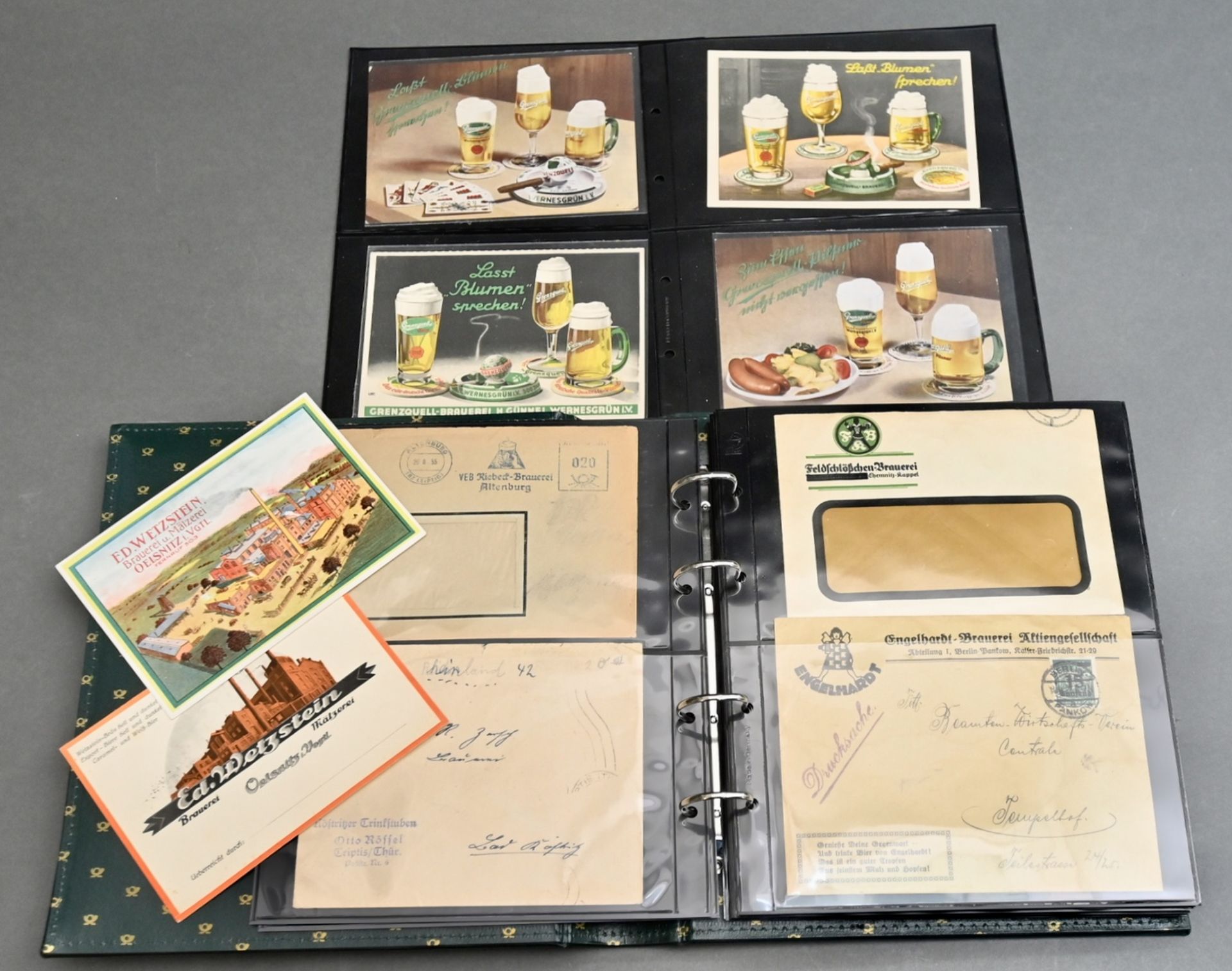Sammlung Postverkehr zum Thema Brauerei, Motivkarten und Briefumschläge vor 1950 verschiedener