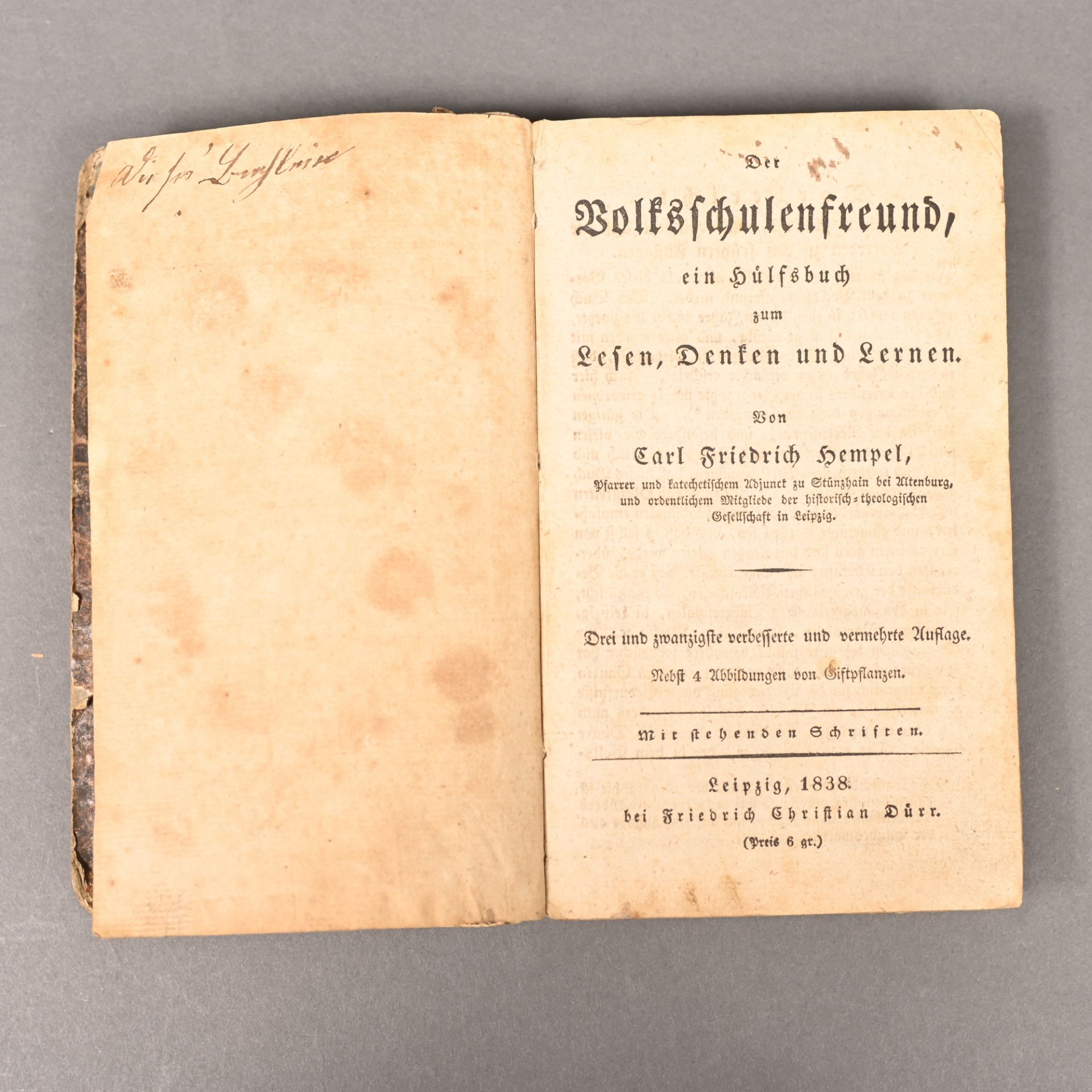 "Der Volksschulenfreund", ein Hülfsbuch z. Lesen, Denken und Lernen, Leipzig 1838, von K.F. - Bild 2 aus 2