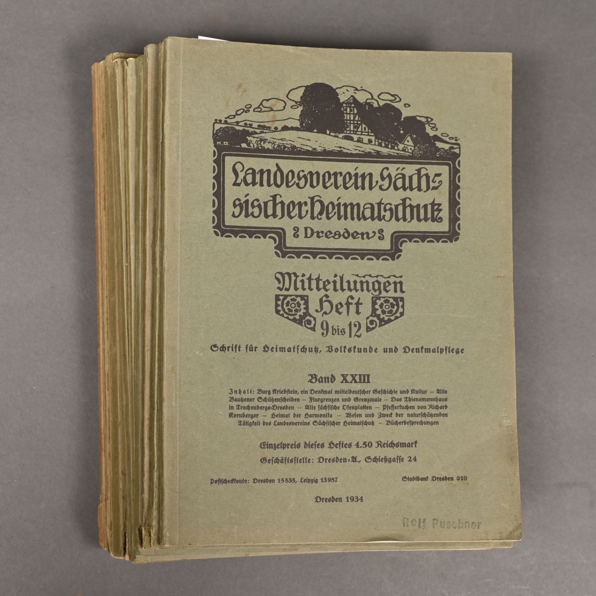 Mitteilungshefte "Landesverein Sächsischer Heimatschutz Dresden", 12 Hefte, 1924 7-10, 1925 5-6,