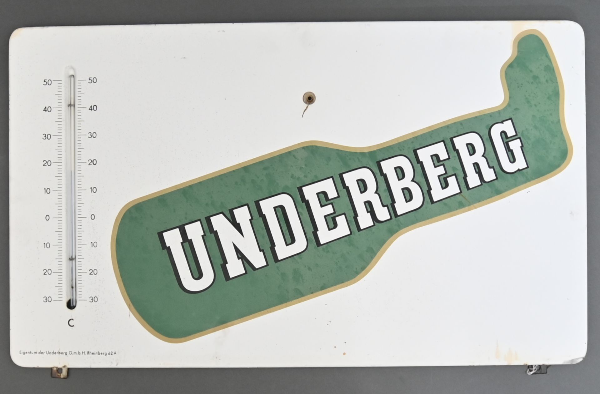 Blech Werbe-Schild mit Thermometer, "Underberg", abgekantet, Eigentum der Underberg G.m.b.H.