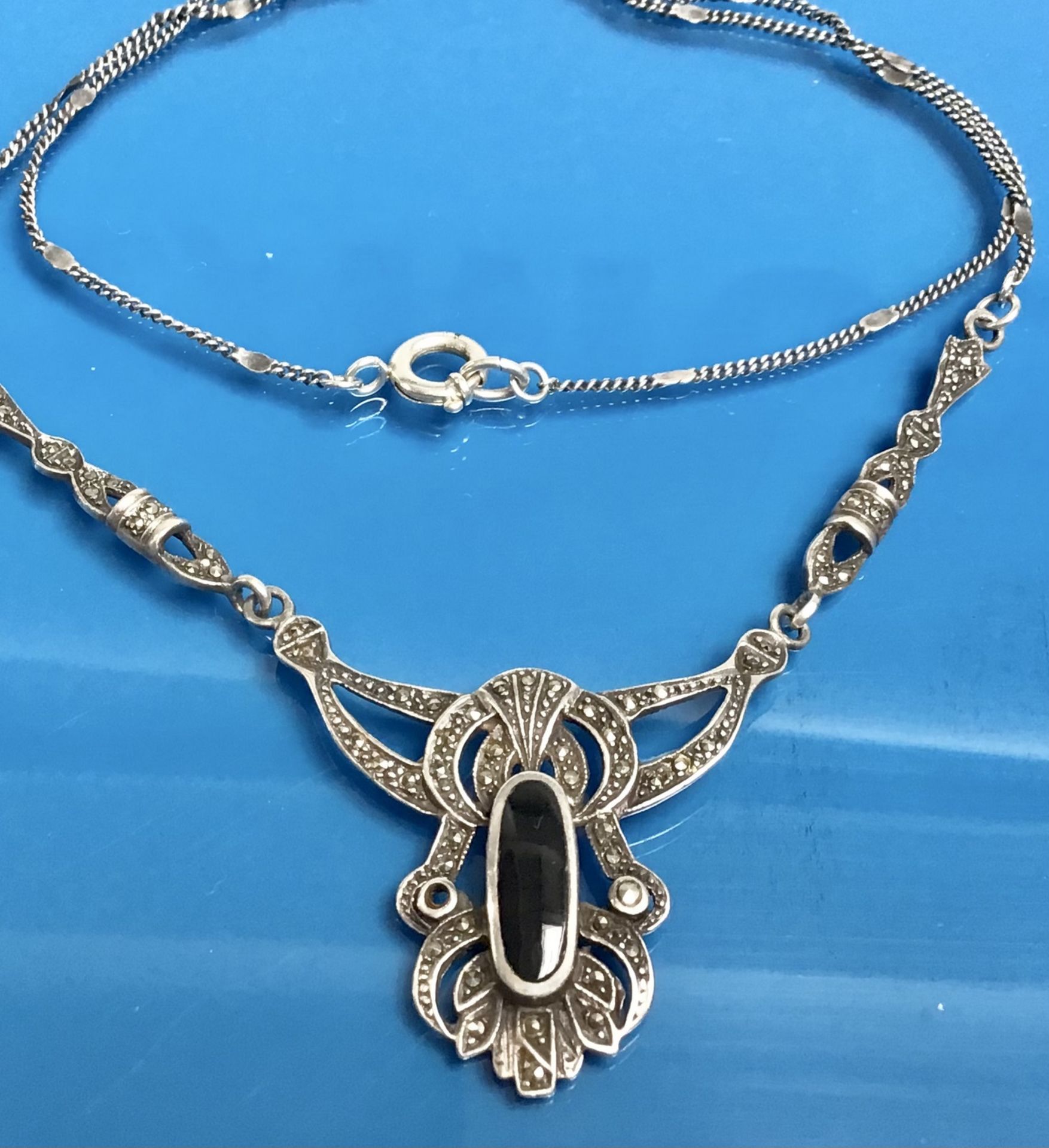 Onyx-Markasiten-Collier, Silber 925, um 1930