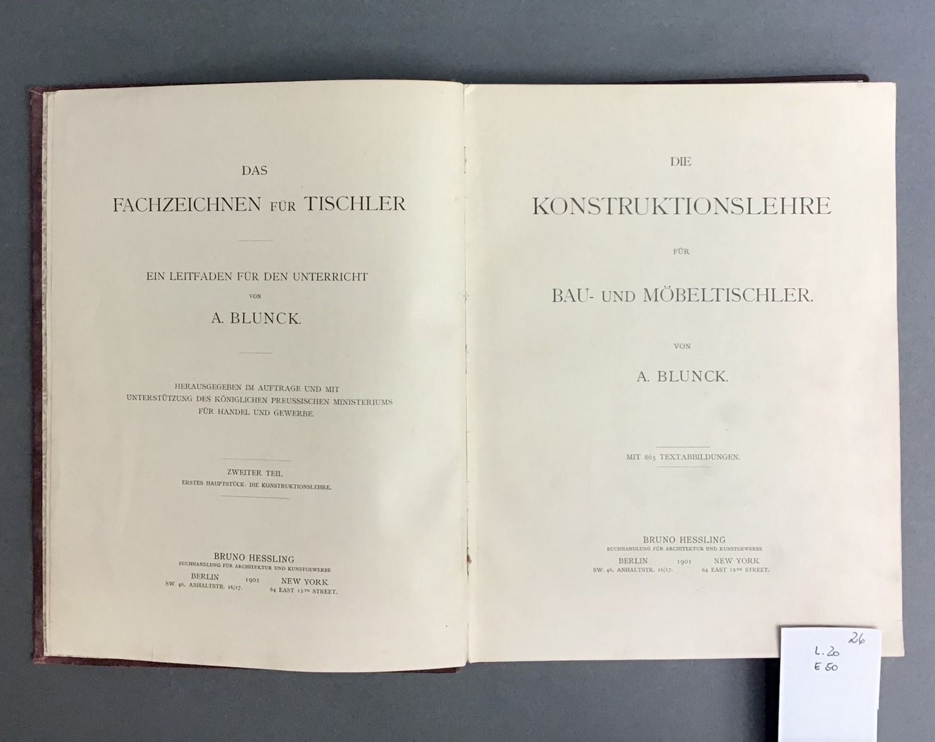 Fachbuch für Bau- und Möbeltischler 1901, "Die Konstruktionslehre", A. Blunck, das Fachzeichnen