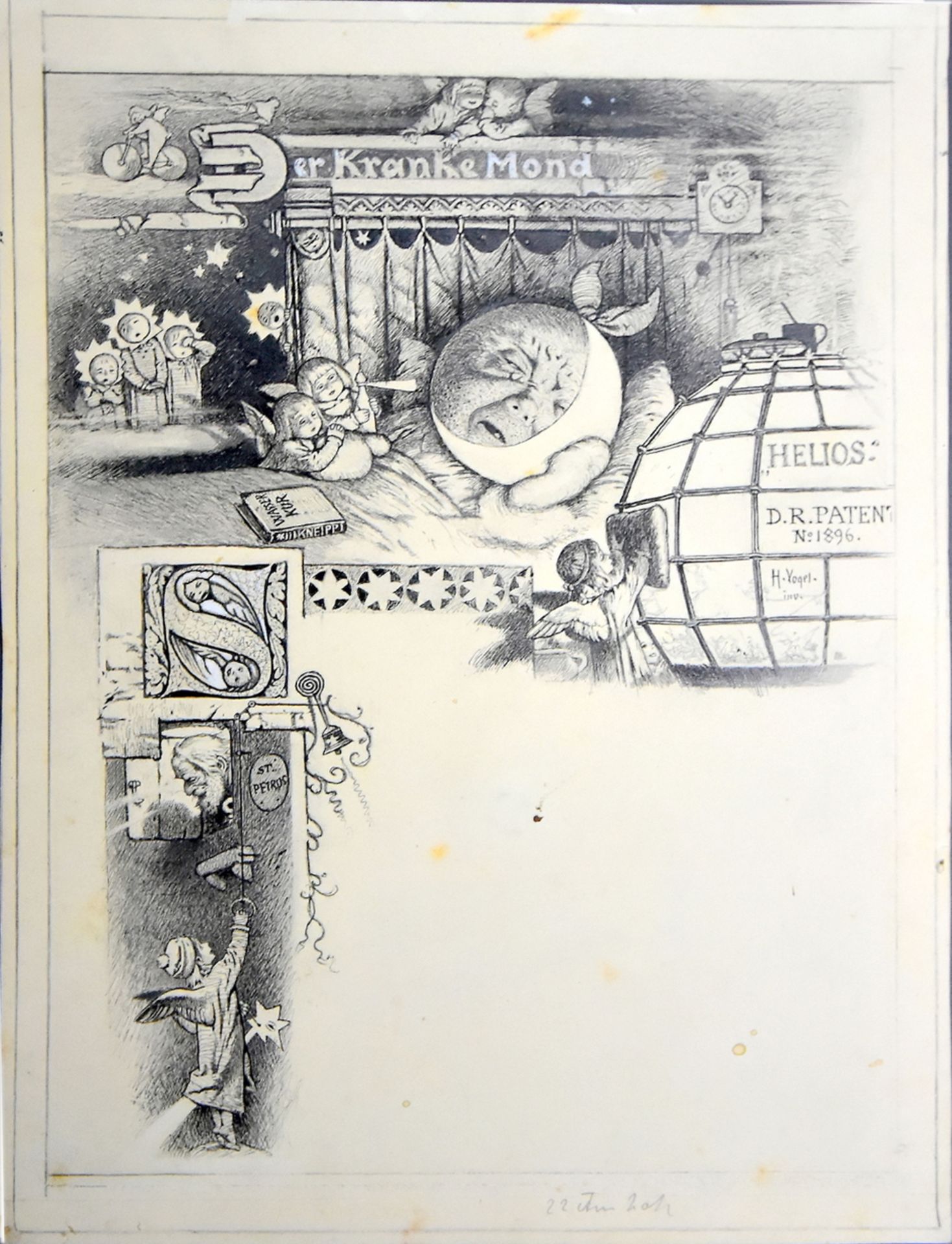 Vogel, Herrmann (1854-1921 Krebes i.V., dt.Zeichner u.Illustrator), Federzeichnung mit Blei,