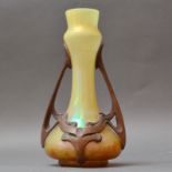 Pallme-König & Habel, Jugendstil-Vase mit Broncemontierung, um 1900, farbloses Glas,