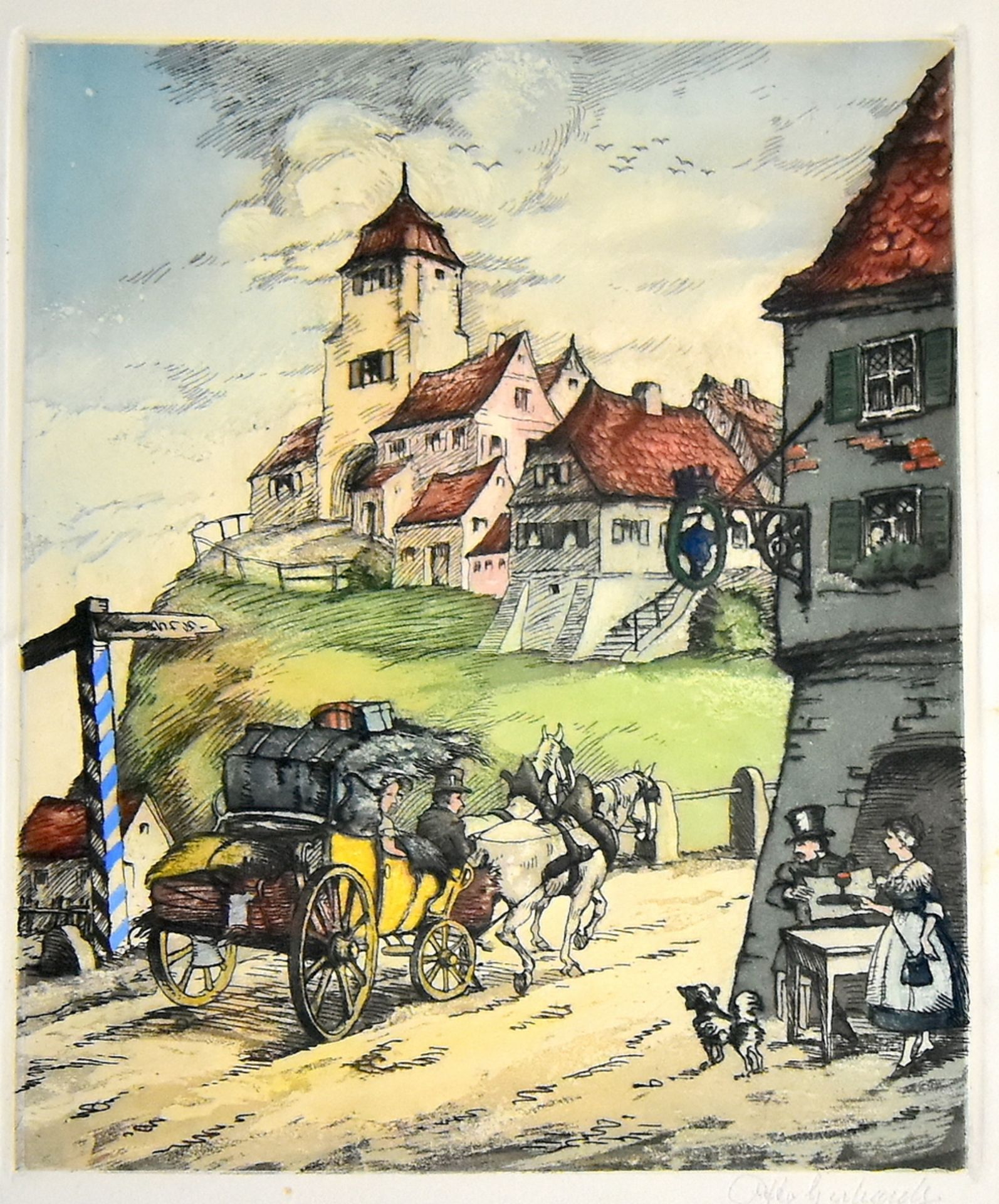 Gerhards, Otto (1895-dt.Maler, tätig in München, Farbradierung "Gasthaus zur Traube",
