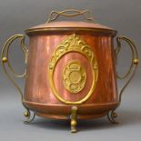 Jugendstil - Bowle, Kupfer mit Messingmontierung (Handhaben, Applikationen und Füße),