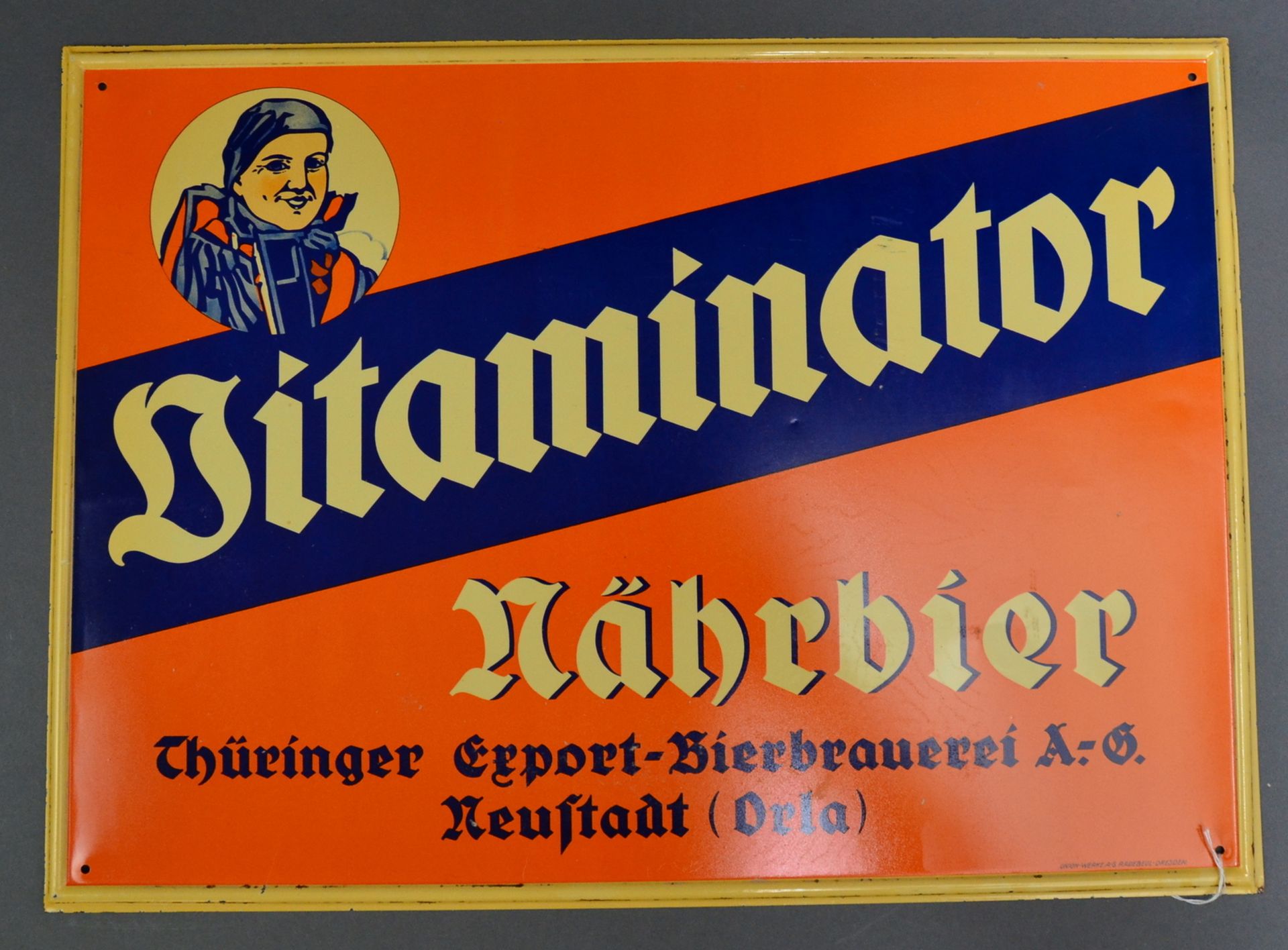 Blechschild "Vitaminator" Export Bierbrauerei/Neustadt (Orla) um 1930