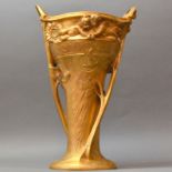 Jugendstil Amphorenvase um 1915, Bronze vergoldet, Entwurf signiert Georges Flamand (1895-1925)