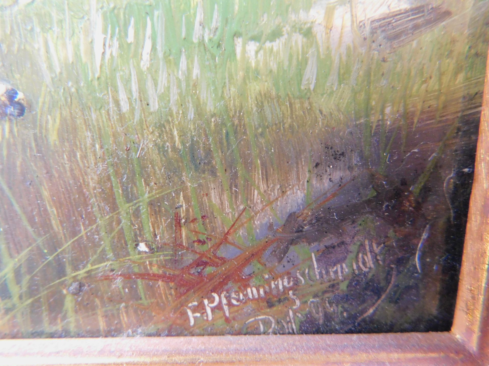 F. Pfenningschmidt "Jäger mit Reh" sig. u. dat.(18)99 Ortsbez. Düsseldorf, Öl auf Holz, m.R. - Image 4 of 5