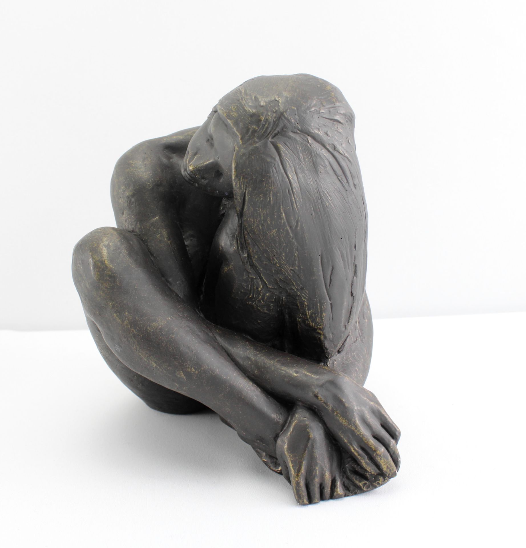 Skulptur "Sitzender weiblicher Akt" Kunstguss bronziert, Höhe 21 cm - Image 2 of 5
