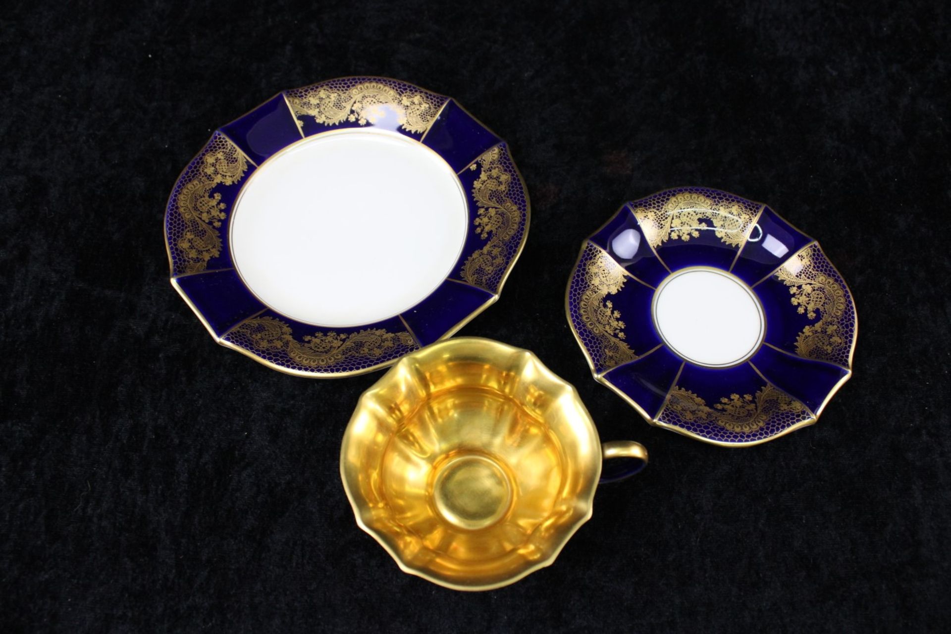 Sammelgedeck Porzellanmanufaktur Lindner, Cobalt Blau, Golddekor, Tasse innen vergoldet - Image 2 of 3