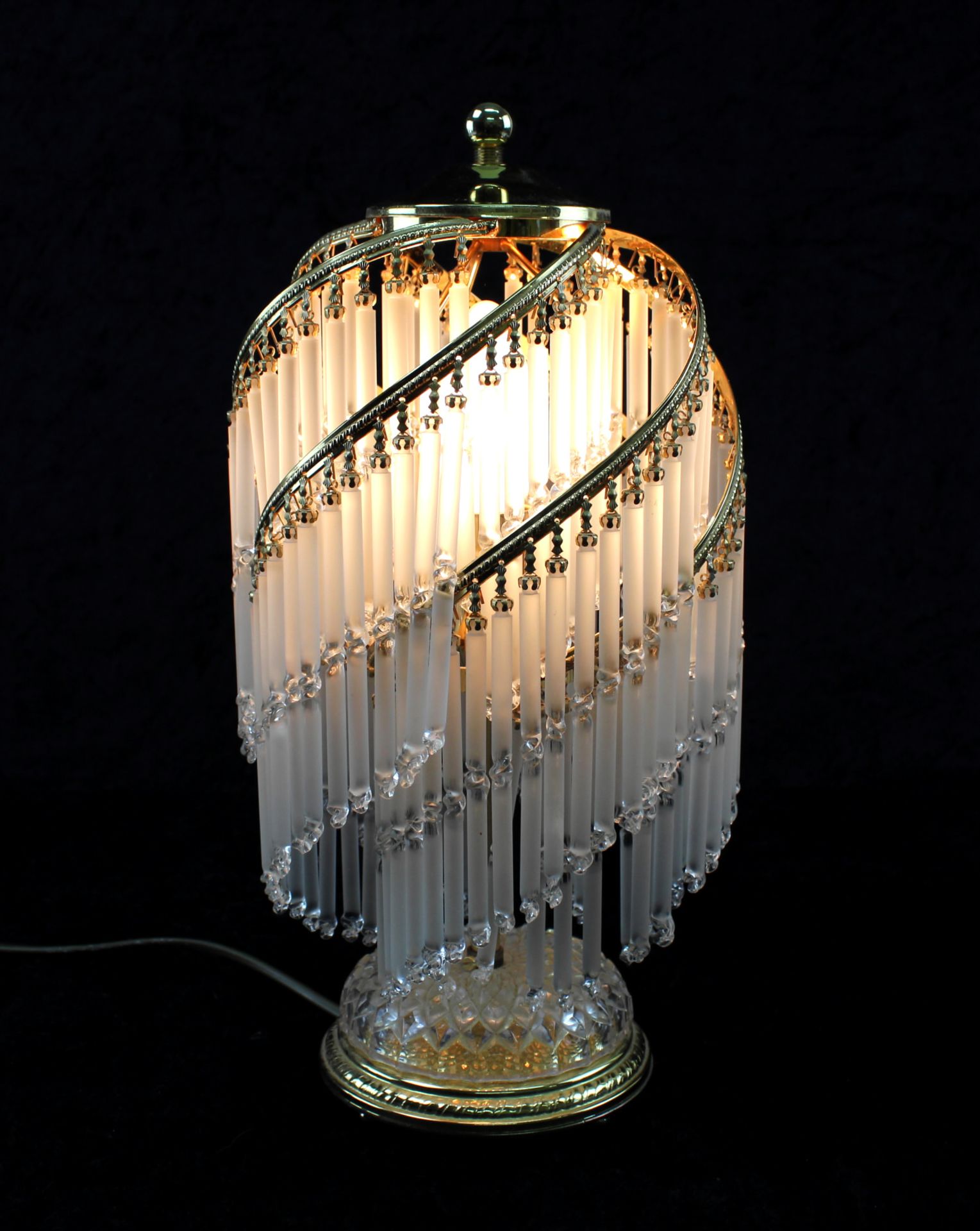 Tischlampe Italien, Messing mit Glasgehänge, 2.H.20.Jh., H: 24 cm