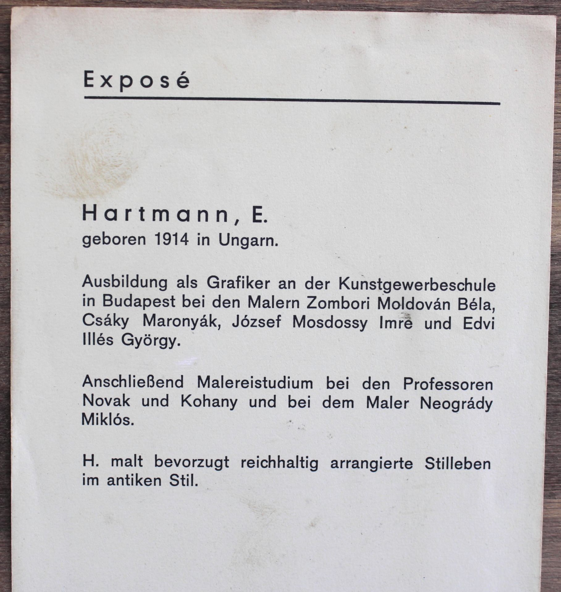 E. Hartmann *1914 Ungarn, Stillleben m. Prunkpokal, Öl/Holz, sign. 40,5x30,5 cm - Bild 5 aus 5