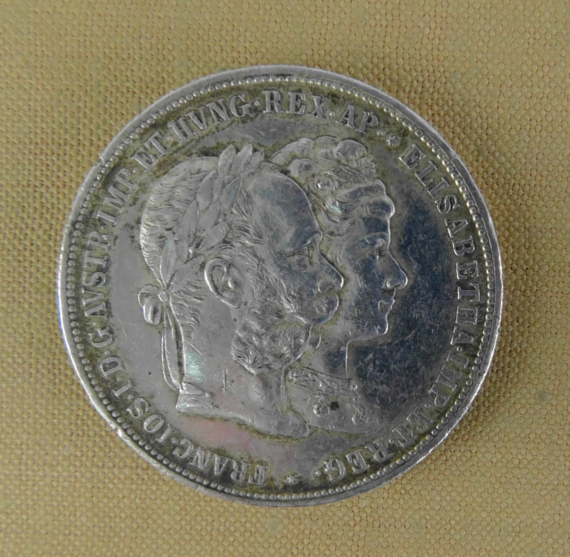 Silbermünze, 2 Gulden Österreich 1879 Silberhochzeit Kaiser Franz Joseph I./ Elisabeth