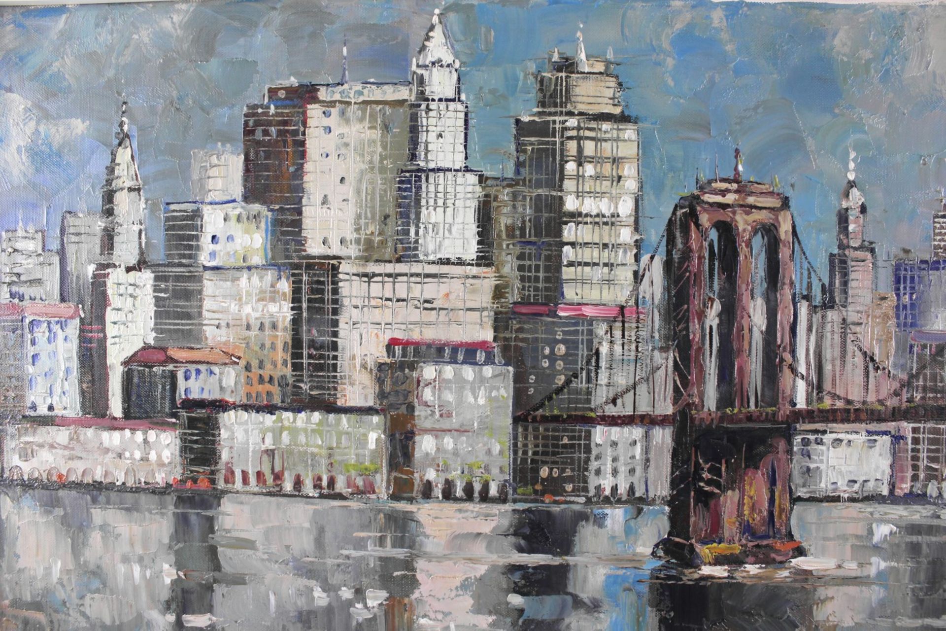 Gaston, Maler 20.Jh., "New Yorker Brooklyn Bridge" Öl/Leinwand, signiert, 40,5 x 80 cm - Bild 5 aus 6