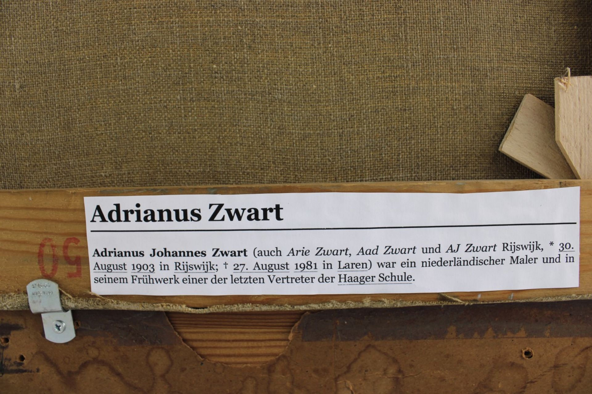 Adrianus Zwart, *1903-1981Niederlande, "Stubeninterieur in Brabant", Öl/Leinw., sig., 60 x 50 cm - Bild 5 aus 5