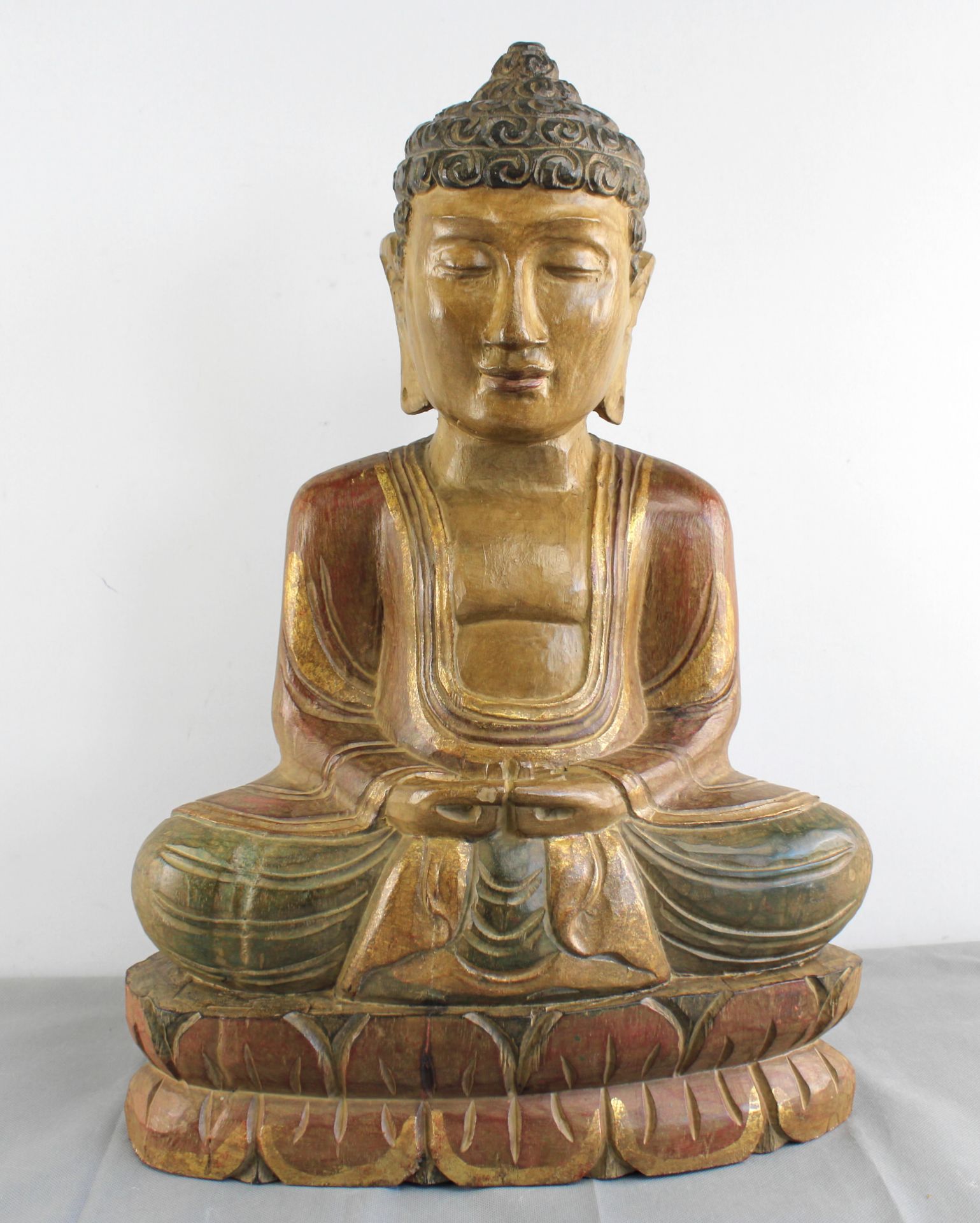 Amitabha, Buddha-Skulptur, Holz geschnitzt, polychrom gefasst, Südostasien, 20.Jh., H: 51 cm