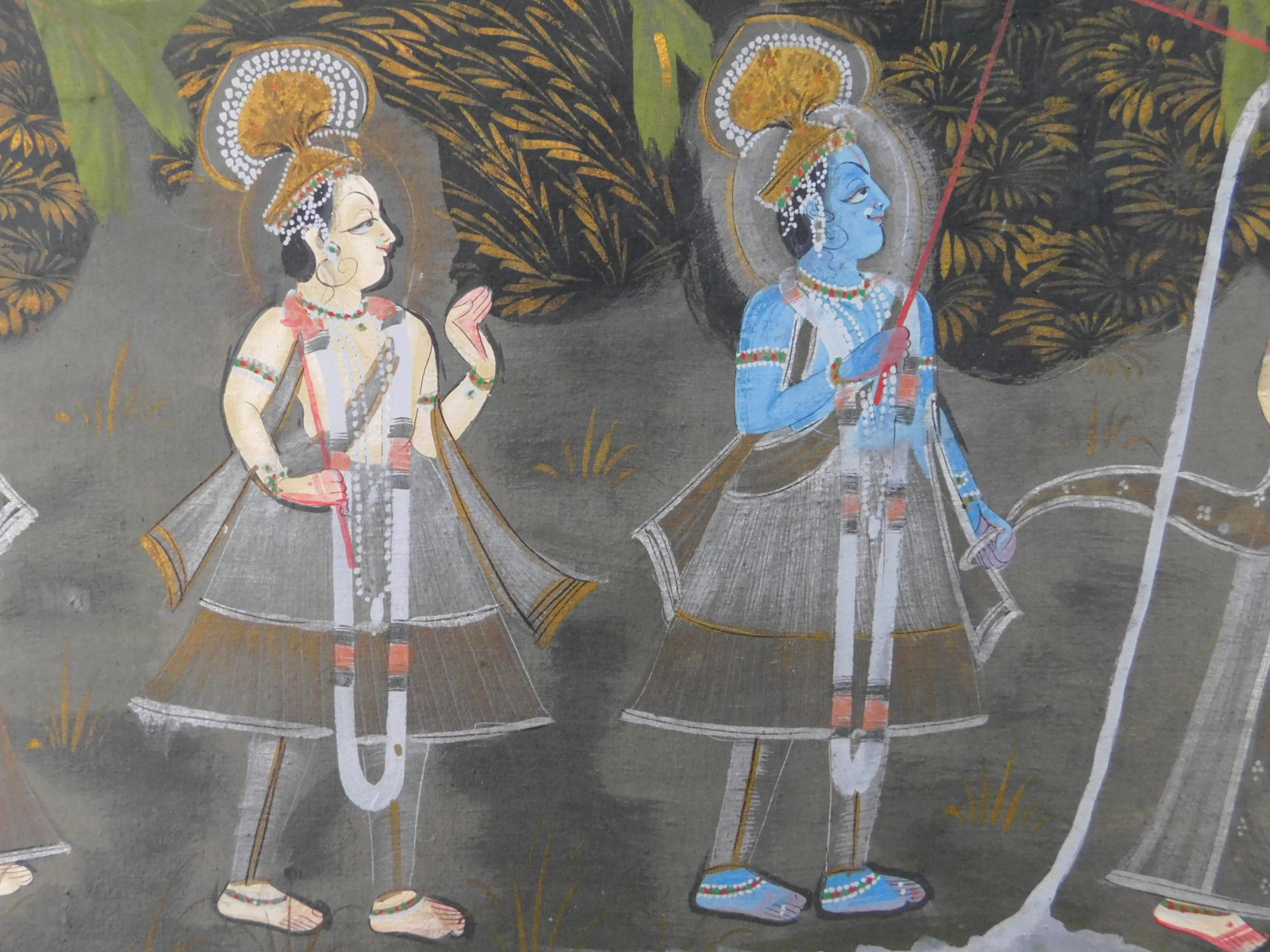 Stoffmalerei, Huldigung d. Gottheiten Radha/Krishna, Indien 20.Jh., 143,5 x 57,5 cm - Bild 3 aus 5