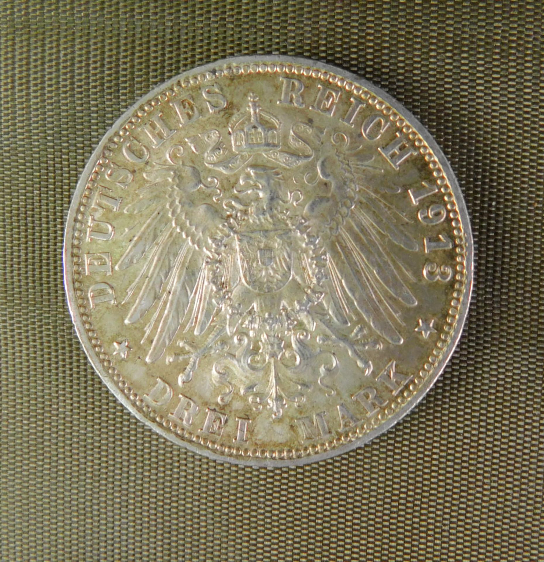 Silbermünze 3 Mark 1913 D, Deutsches Reich, Otto König von Bayern - Bild 2 aus 2