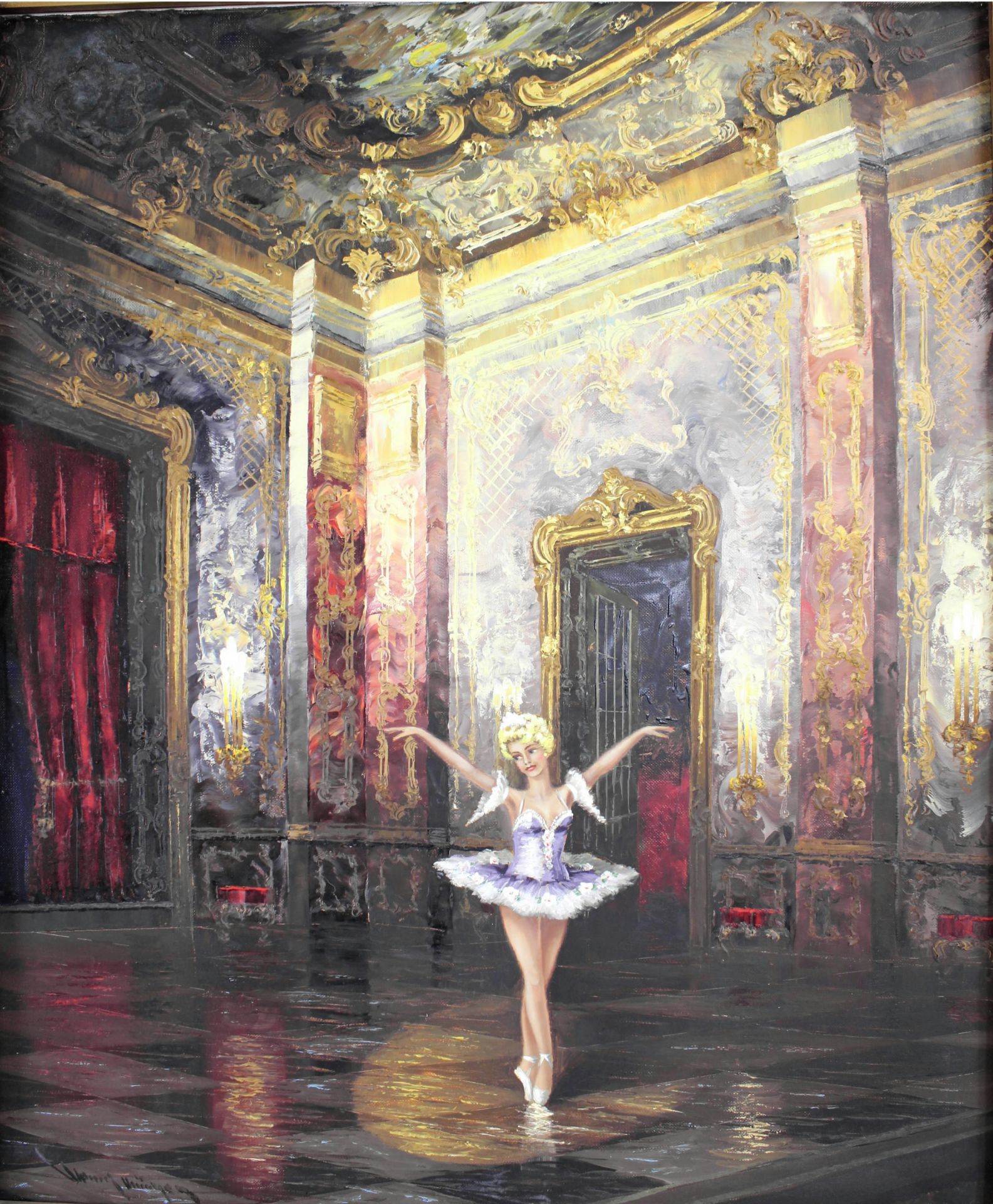 Hema, Wiener Künstler 20. Jh., "Ballerina im Rokoko-Saal", sig. u. Ortbez. München, Öl/Leinwand, - Bild 2 aus 6
