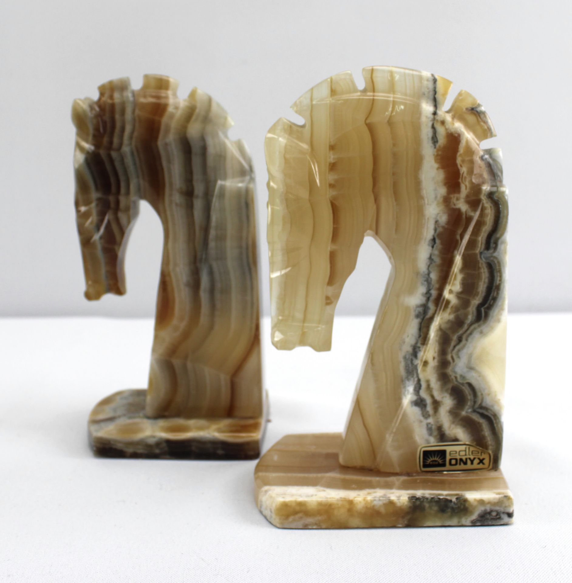 Paar Onyx Buchstützen Pferdeköpfe, Höhe ca. 15 cm - Bild 2 aus 2