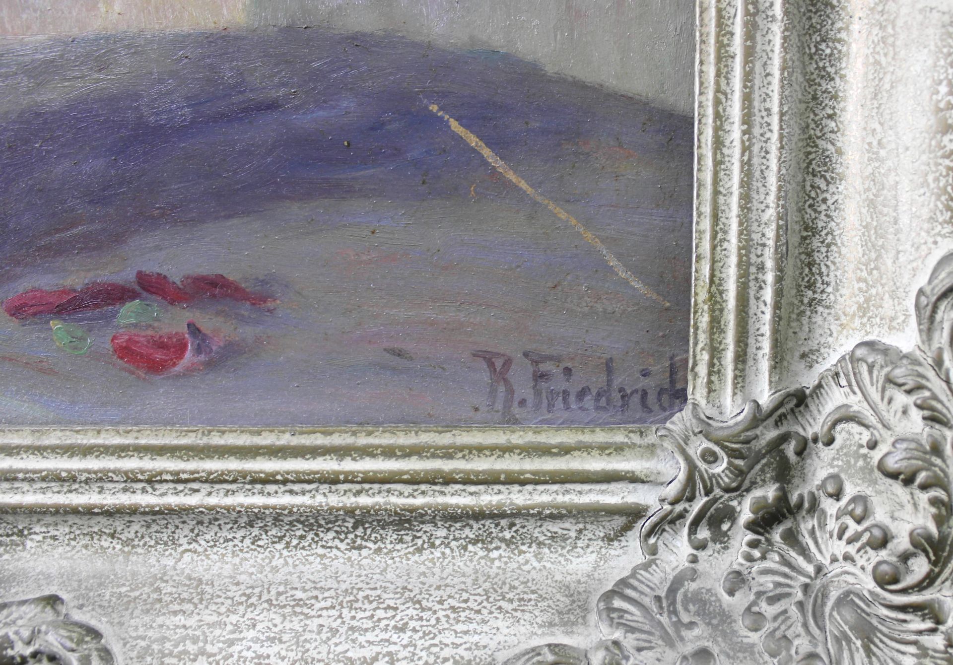 R. Friedrich, "Blumen in Vase", Öl/Platte, unten rechts signiert, 1.H.20.Jh., 52x61 cm - Bild 2 aus 4