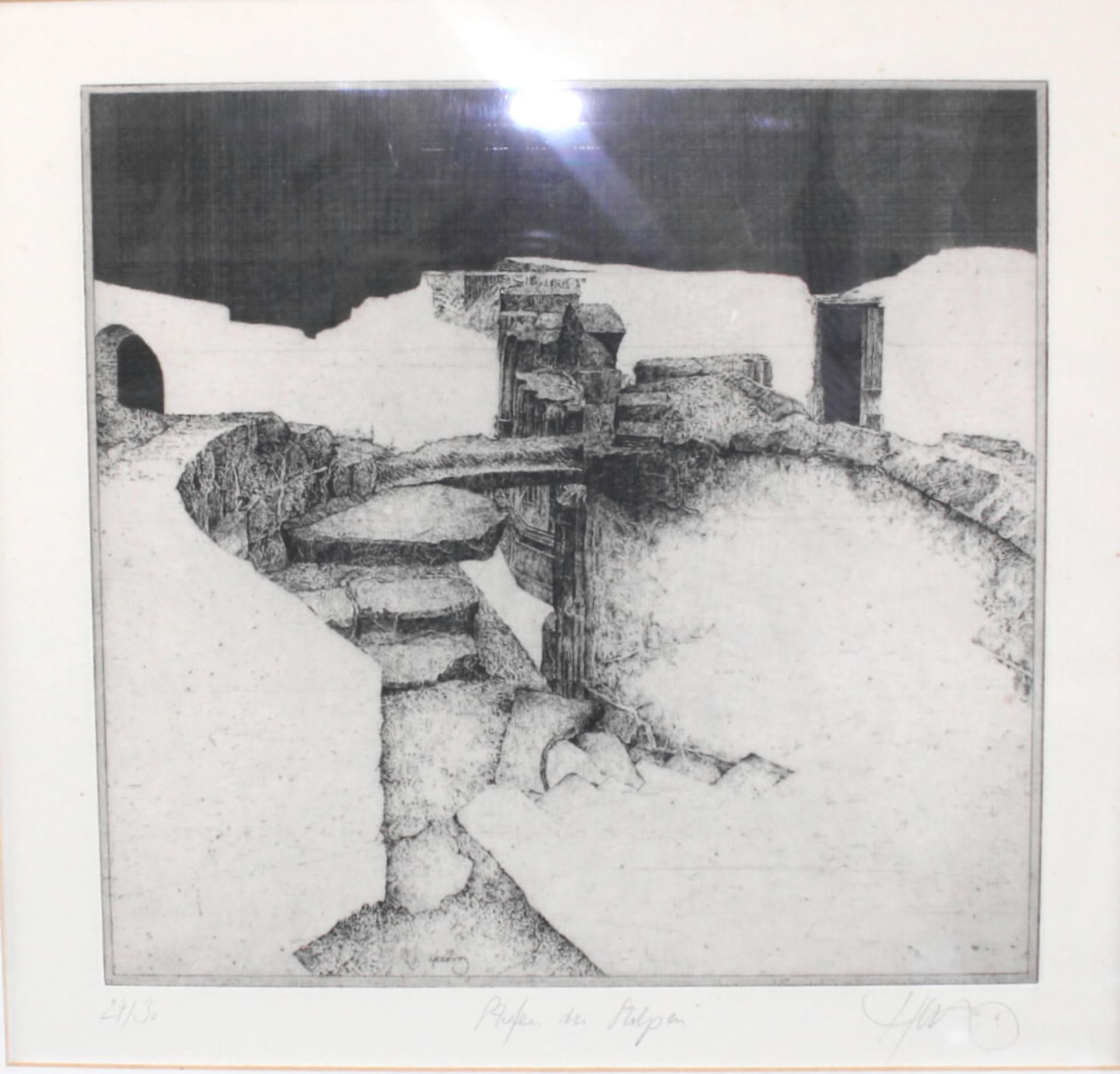 Walter Herzog, *1936, Radierung, "Stufen in Stolpen", Nr. 24/30, signiert, 23 x 24 cm