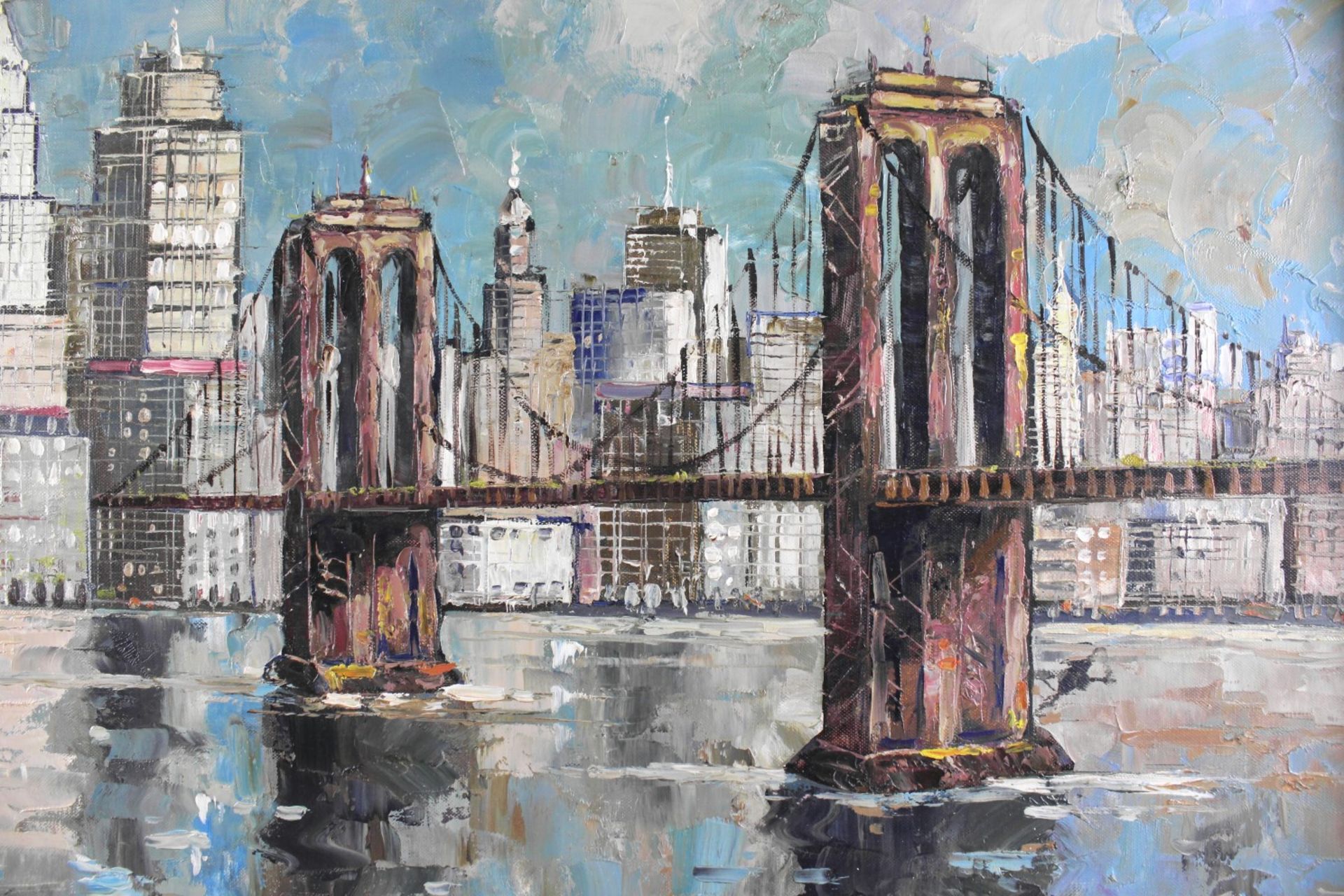 Gaston, Maler 20.Jh., "New Yorker Brooklyn Bridge" Öl/Leinwand, signiert, 40,5 x 80 cm - Bild 4 aus 6