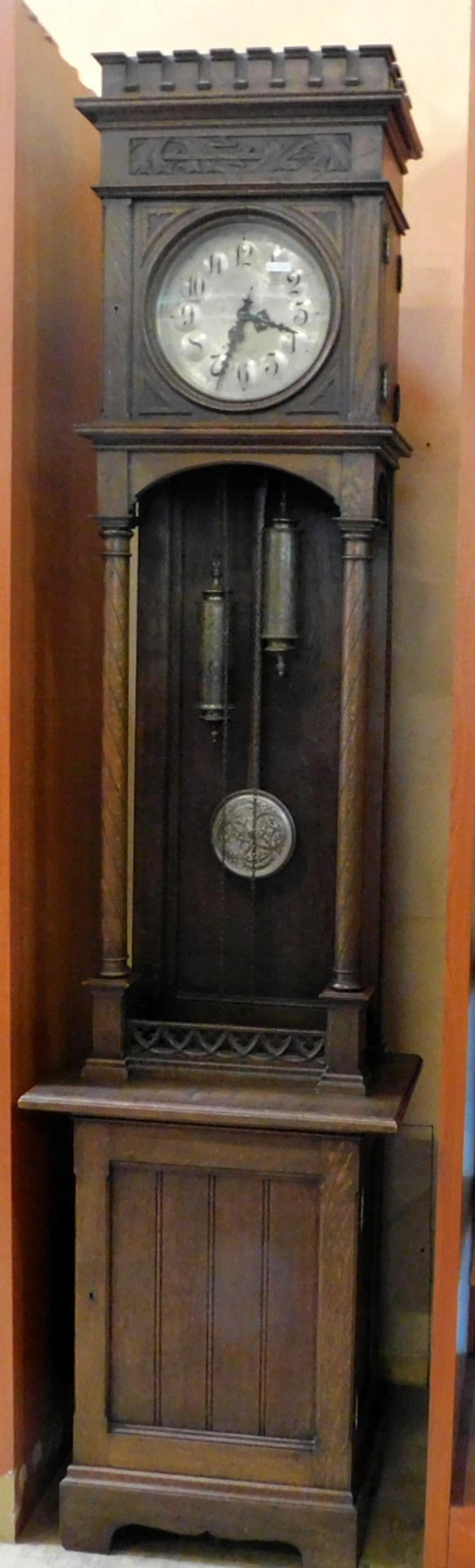 Standuhr, Uhrwerk Lenzkirch, Eiche, Jugendstil, deutsch um 1900, H:235 cm