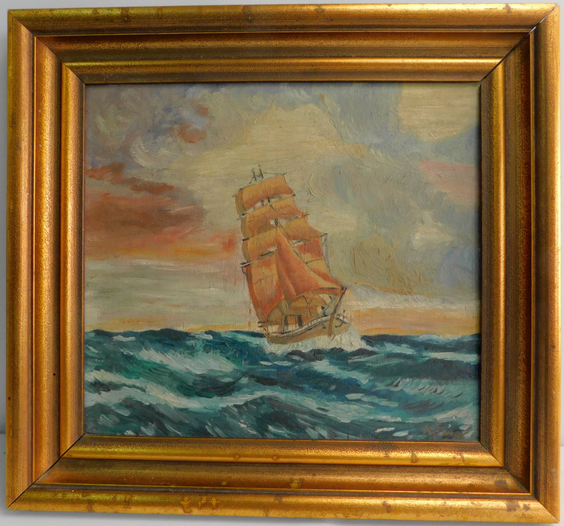 Wimmer, Künstler 20. Jh., "Segelboot auf Hoher See" Öl/Platte, signiert, 31 x 28 cm