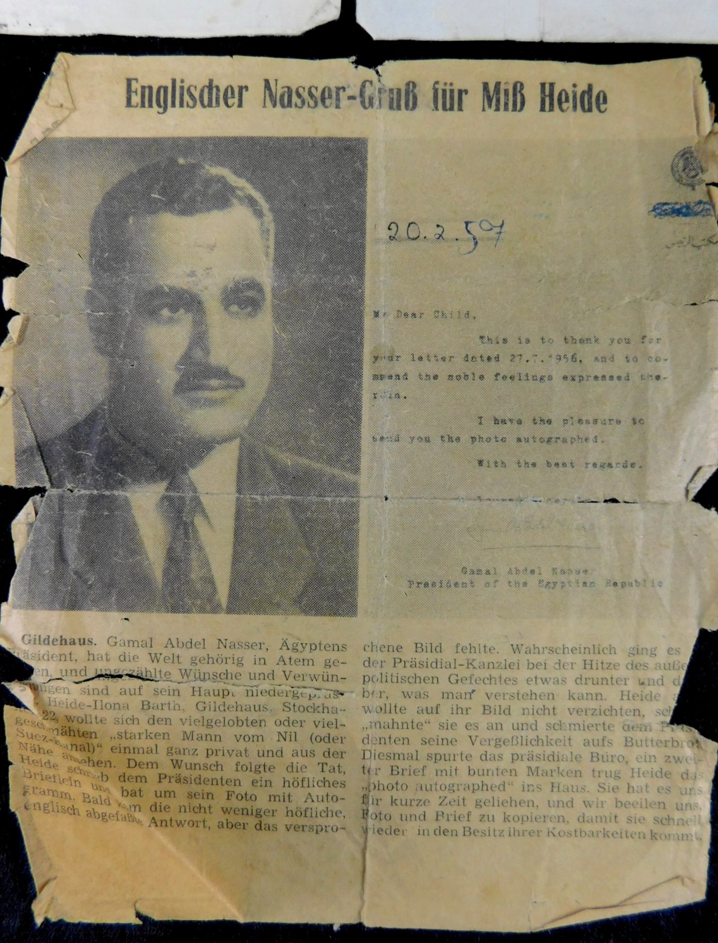 Autogrammkarten Erhardt, Adenauer, Bismarck/2 Briefe von Nasser, ägypt. Staatspräsident - Bild 5 aus 5