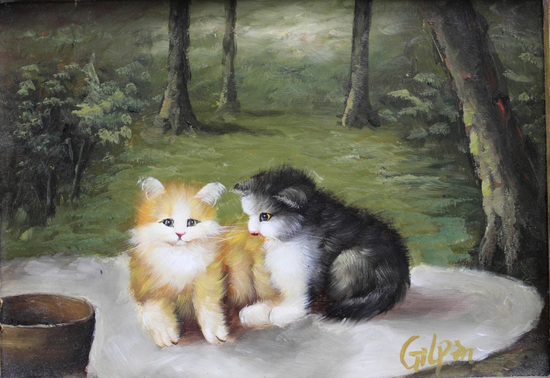 Gilpin, Maler 20.Jh., "Kätzchen", Öl/Holz, signiert, 12,5,x17,5 cm - Bild 2 aus 5