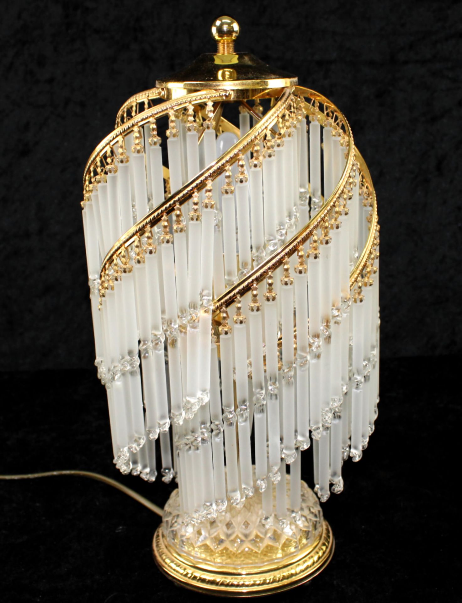 Tischlampe Italien, Messing mit Glasgehänge, 2.H.20.Jh., H: 24 cm - Bild 2 aus 4