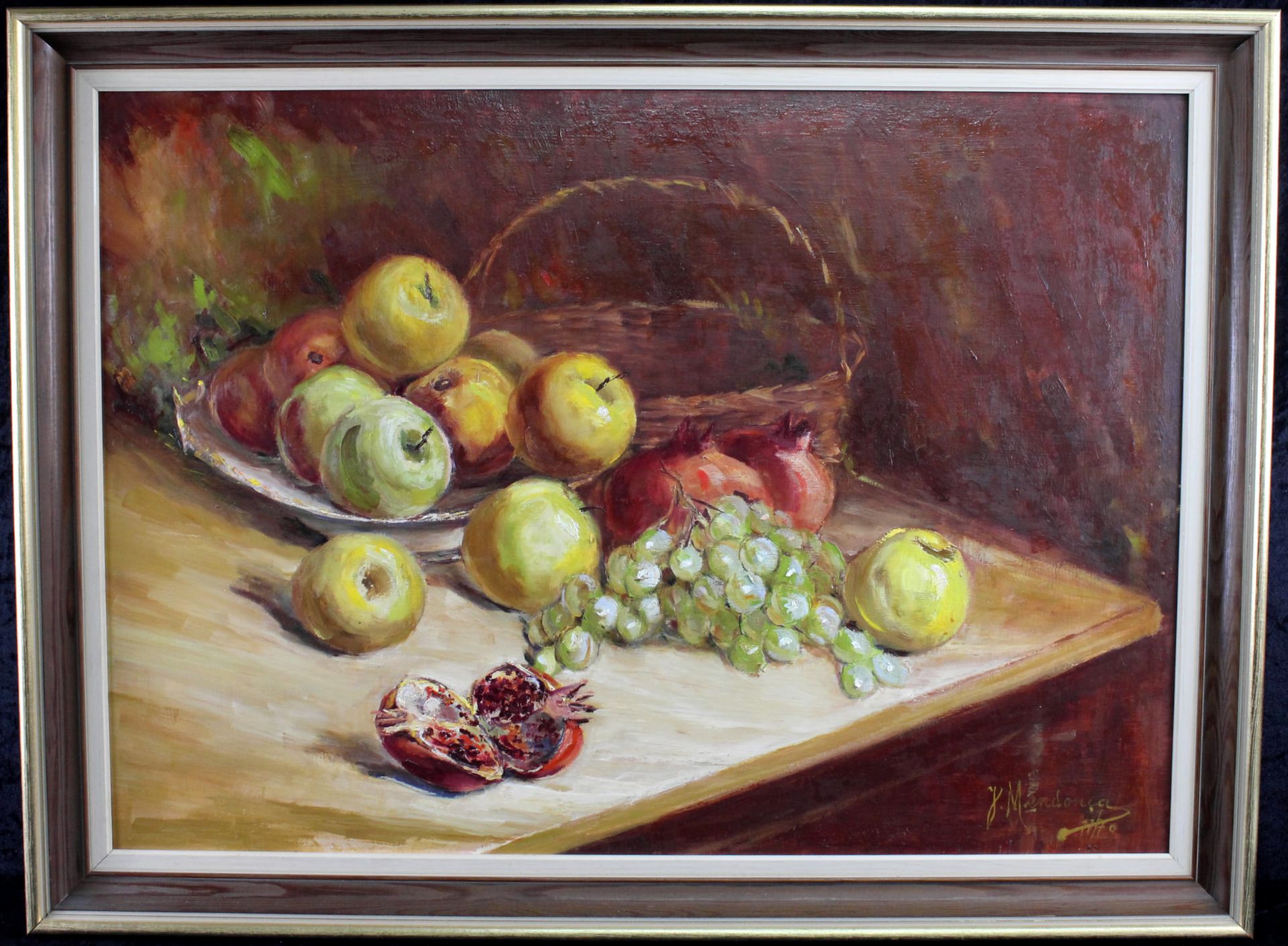 J. Mendonca, "Früchtestillleben" Öl/Platte, sig. u. dat. 1970, 51x71 cm