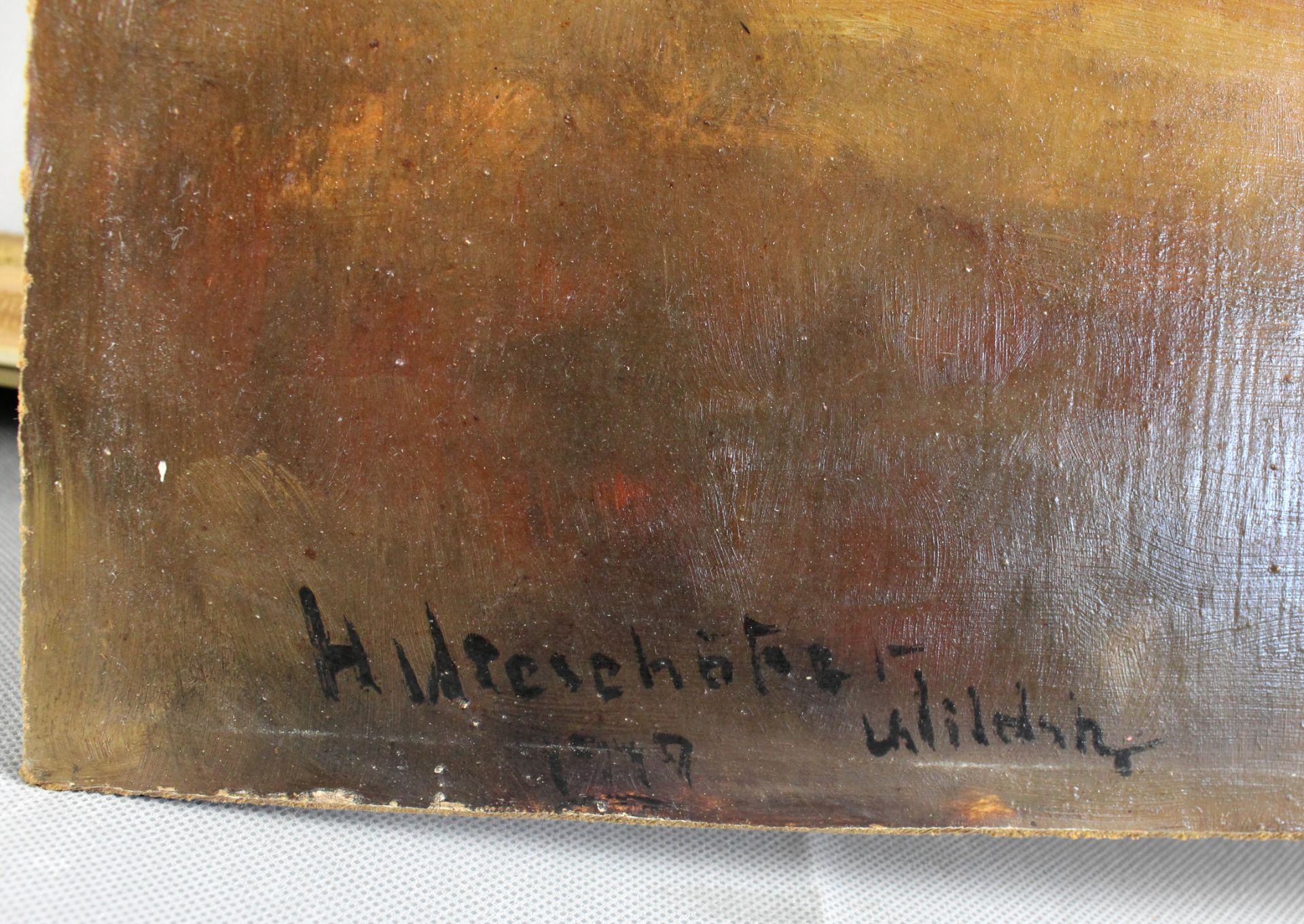 Maler 1.H.20.Jh., Blumenstillleben, Öl/Platte, signiert, dat. 1919 u. Ortsbez. - Bild 3 aus 4